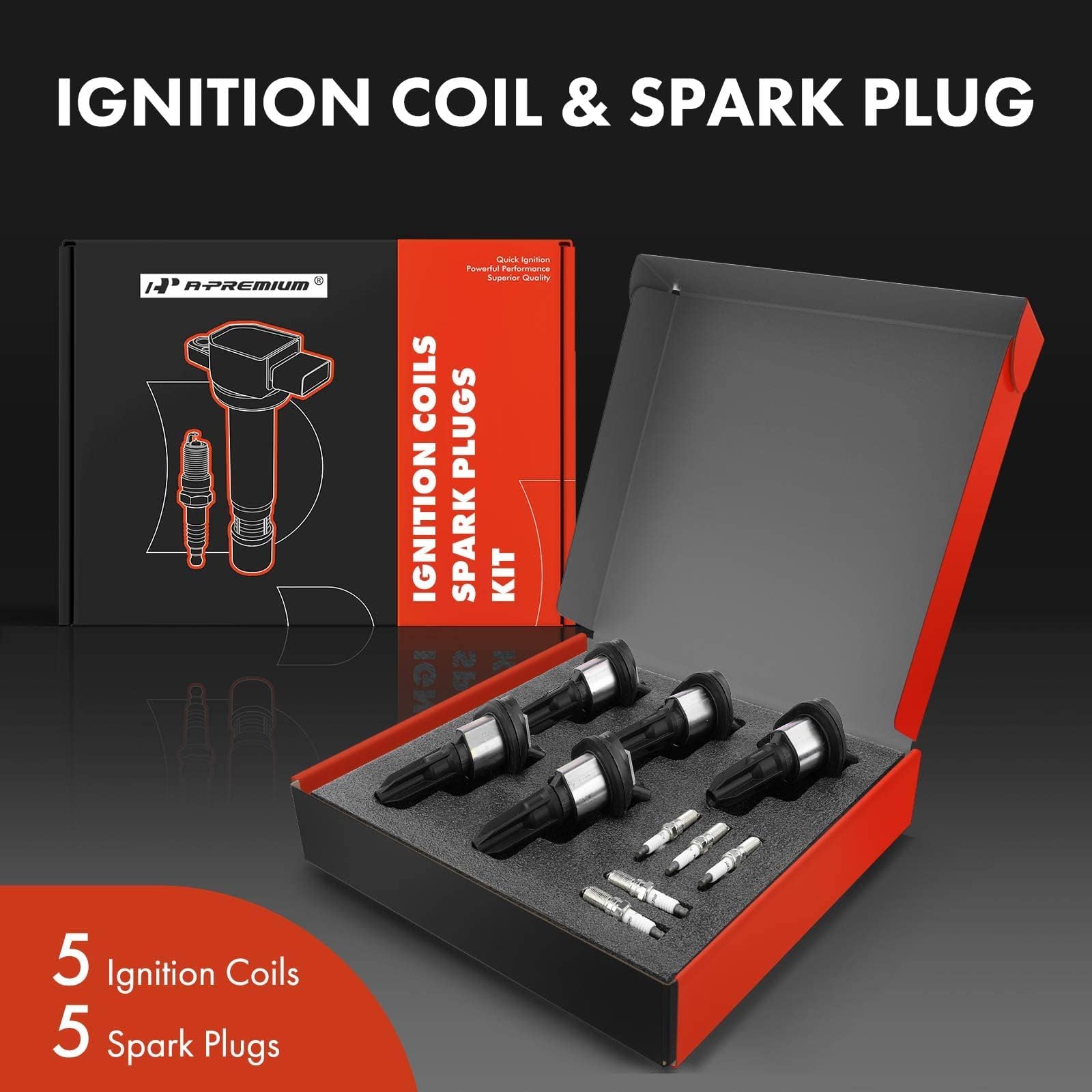 A-Premium Set Of 5 Ignition Coil Pack And Iridium Spark Plugs Compatible With Chevrolet Trailblazer 2002-2005 & Gmc Canyon 2004-