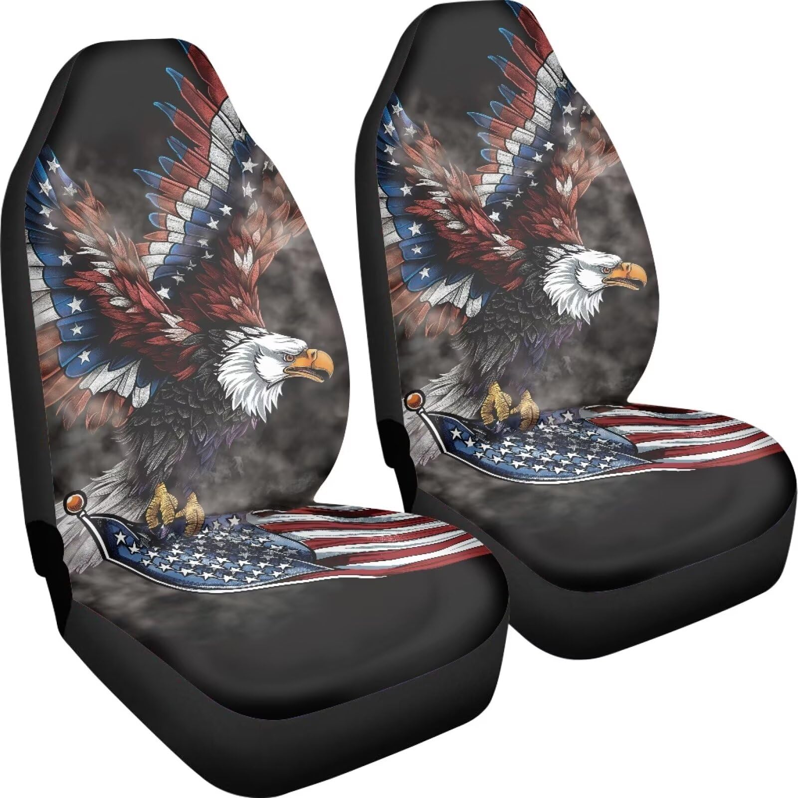 ELEQIN Car Front Seat Covers, Eagle America Flag Universal Seat Protector, Full Cover Fit Most Truck, SUV, Van Interior Decor