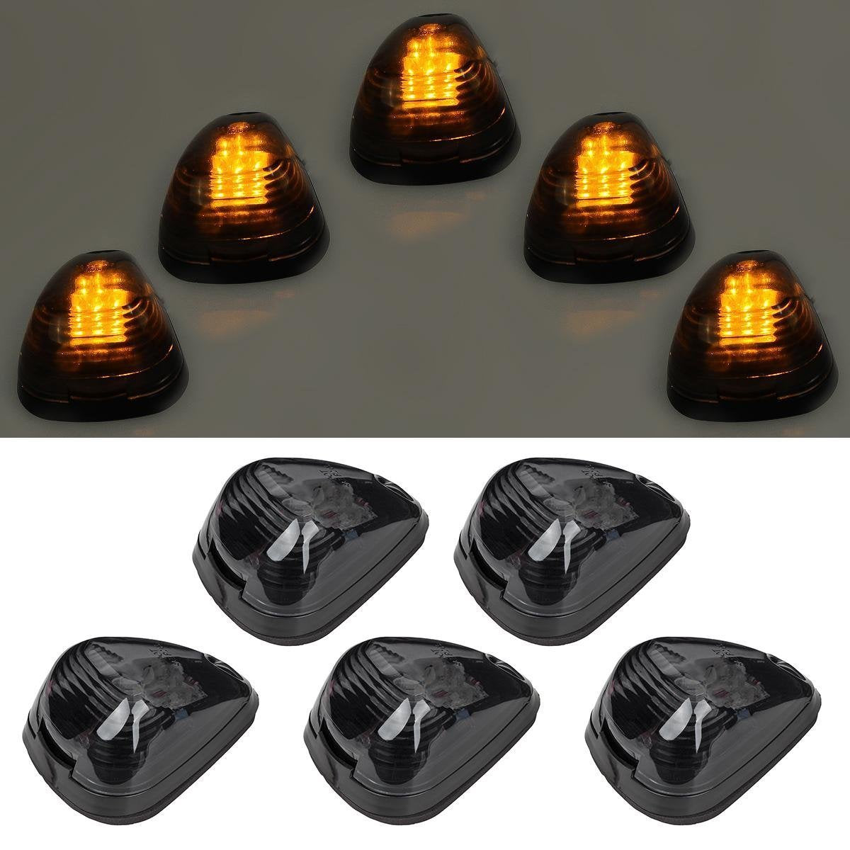 5Pcs Smoke Lens With Amber Led Cab Roof Marker Lights, Roof Top Lamp Running Light Replacement Accessories For Ford 1999-2016 F150 F250 F350 F450 F550 Super Duty Pickup Trucks Suv
