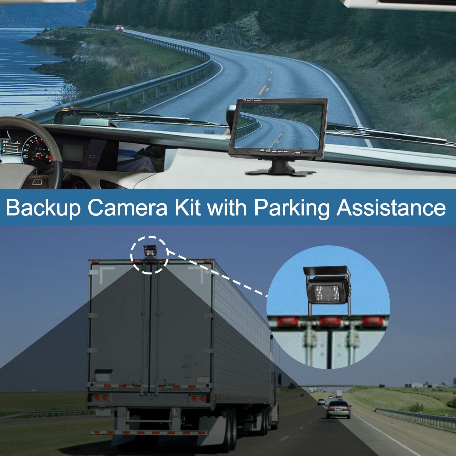 Cicmod Backup Camera For Truck Rv Trailer Camper Van Waterproof 12V 24V Rear View Camera System With 7 Inch Monitor