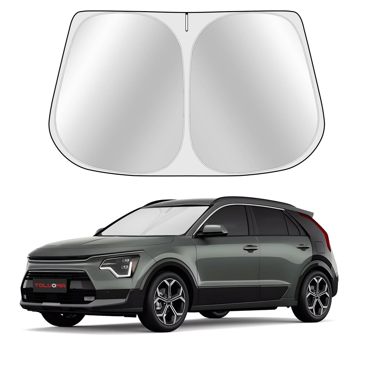 Toluoma Custom Fit Windshield Sun Shade For Kia Niro 2017-2025 - Full Coverage, 210T Reflective Fabric, Double-Layer Design - Bl