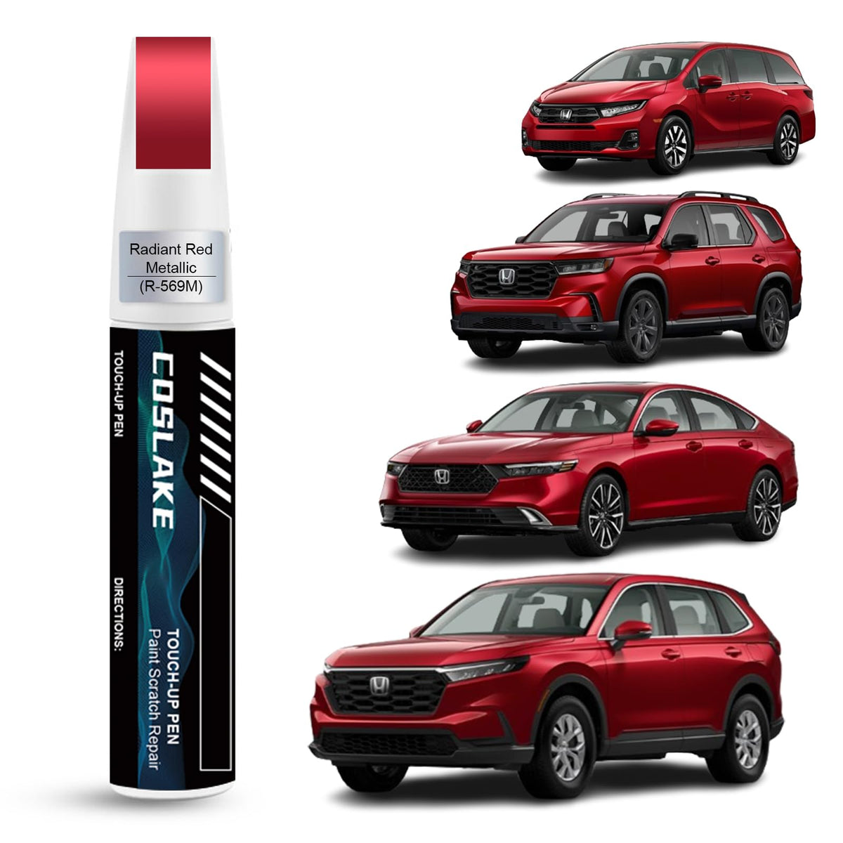 COSLAKE Car Touch Up Paint(Radiant Red Metallic(R-569M)) for Honda, Car Paint Scratch Repair Kit, Quick & Easy Solution to Repai