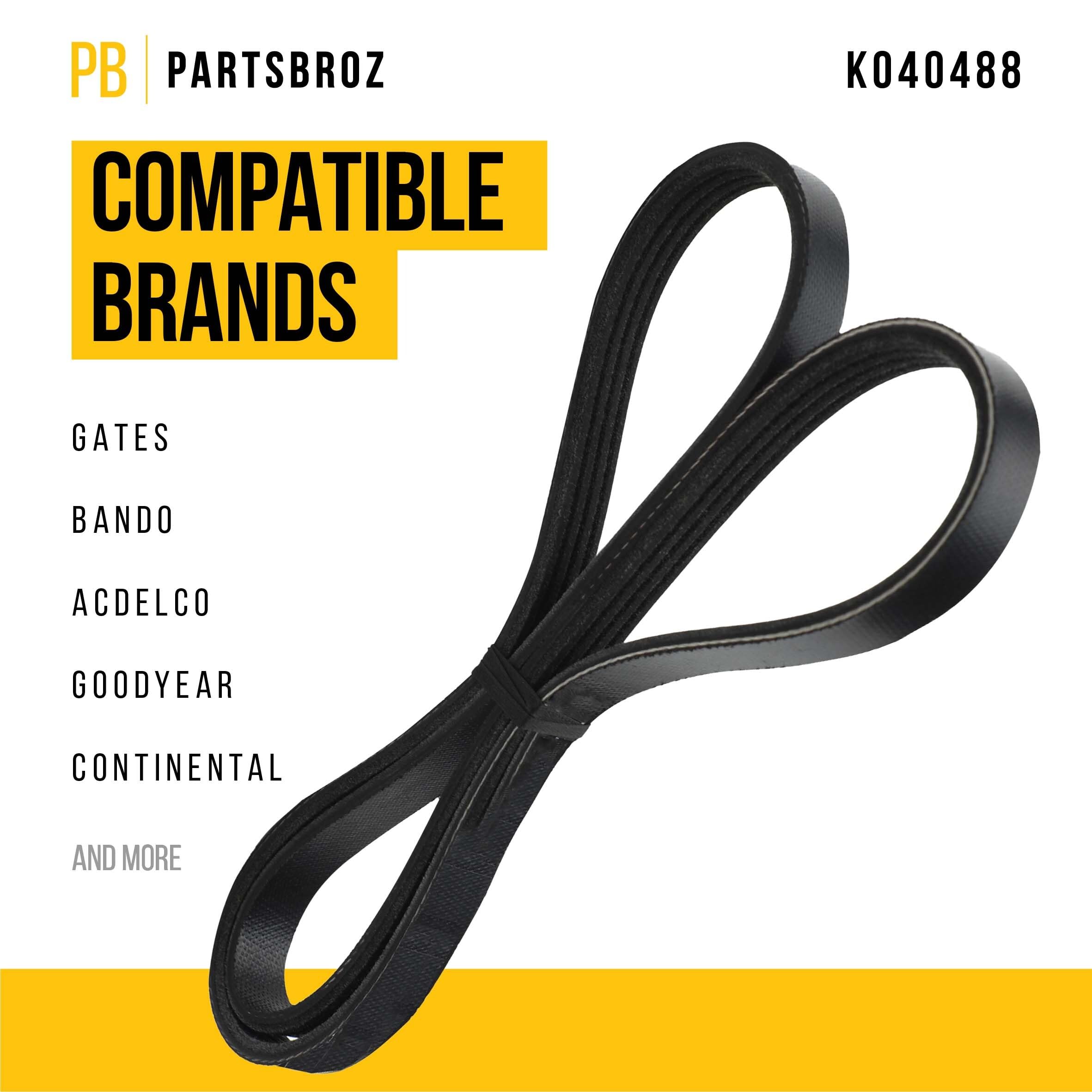 Partsbroz K040488 Micro-V Serpentine Drive Belt - Compatible With Gates Bando Acdelco Goodyear Continental Masterpro - Replaces