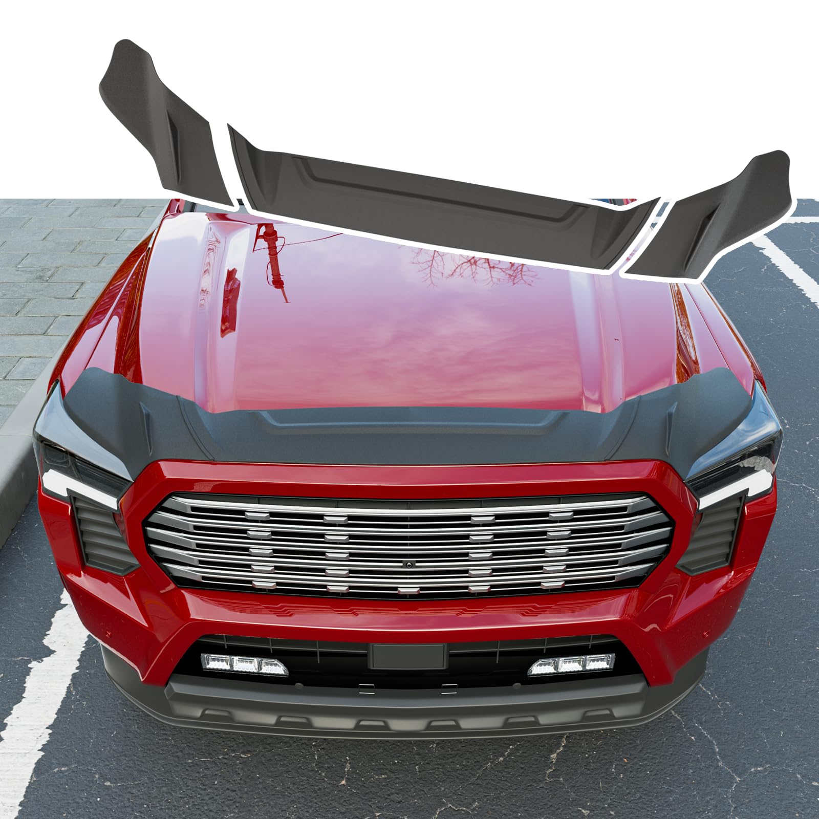 xipoqix Hood Protector Compatible with 2024-2025 Toyota Tacoma 2025 4Runner Hood Shield ABS 3Pcs Deflector Bugflector Replacemen