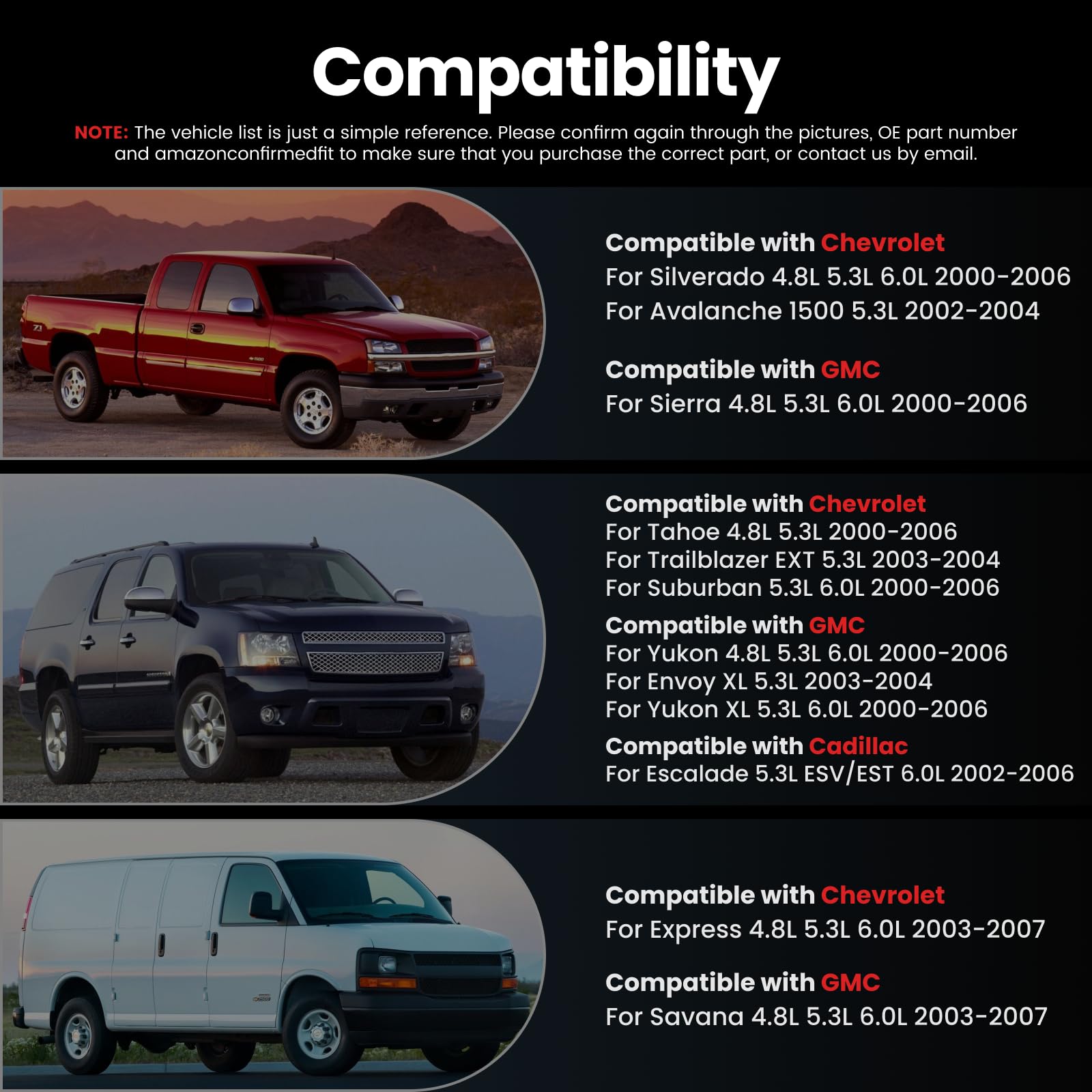 Fuel Injectors 8Pcs Compatible with Chevy Silverado GMC Sierra 4.8L 5.3L 6.0L 2001-2006 Tahoe Yukon 4.8L 5.3L 6.0L 2000-2006 Esc