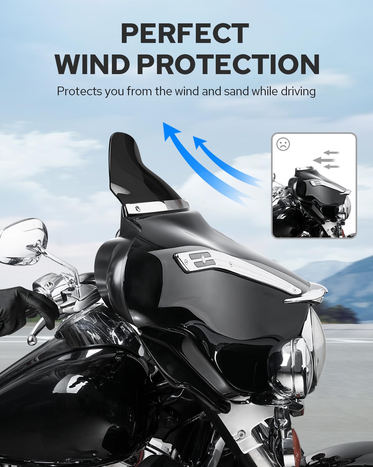 Benlari 8'' Black Motorcycle Windshield Windscreen for 1996-2013 Harley Davidson Touring Street Glide Electra Glide Tri Glide FL