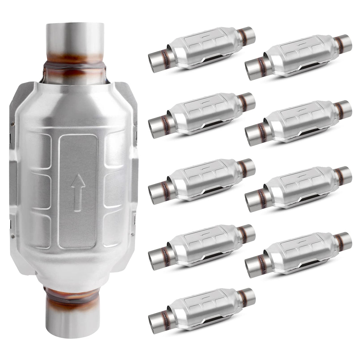 Autosaver88 10-Pack Universal Catalytic Converter, 2.5'' Inlet/Outlet Catalytic Converter With Heat Shield, Stainless Steel Shel