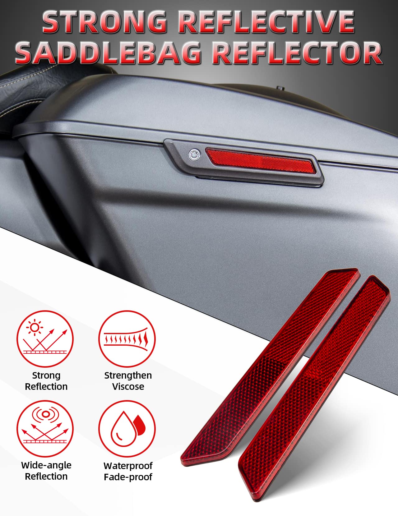 Amazicha Red Saddlebag Reflector Hard Saddle Bag Latch Cover Reflectors Compatible For Harley Touring Street Glide Electra Glide