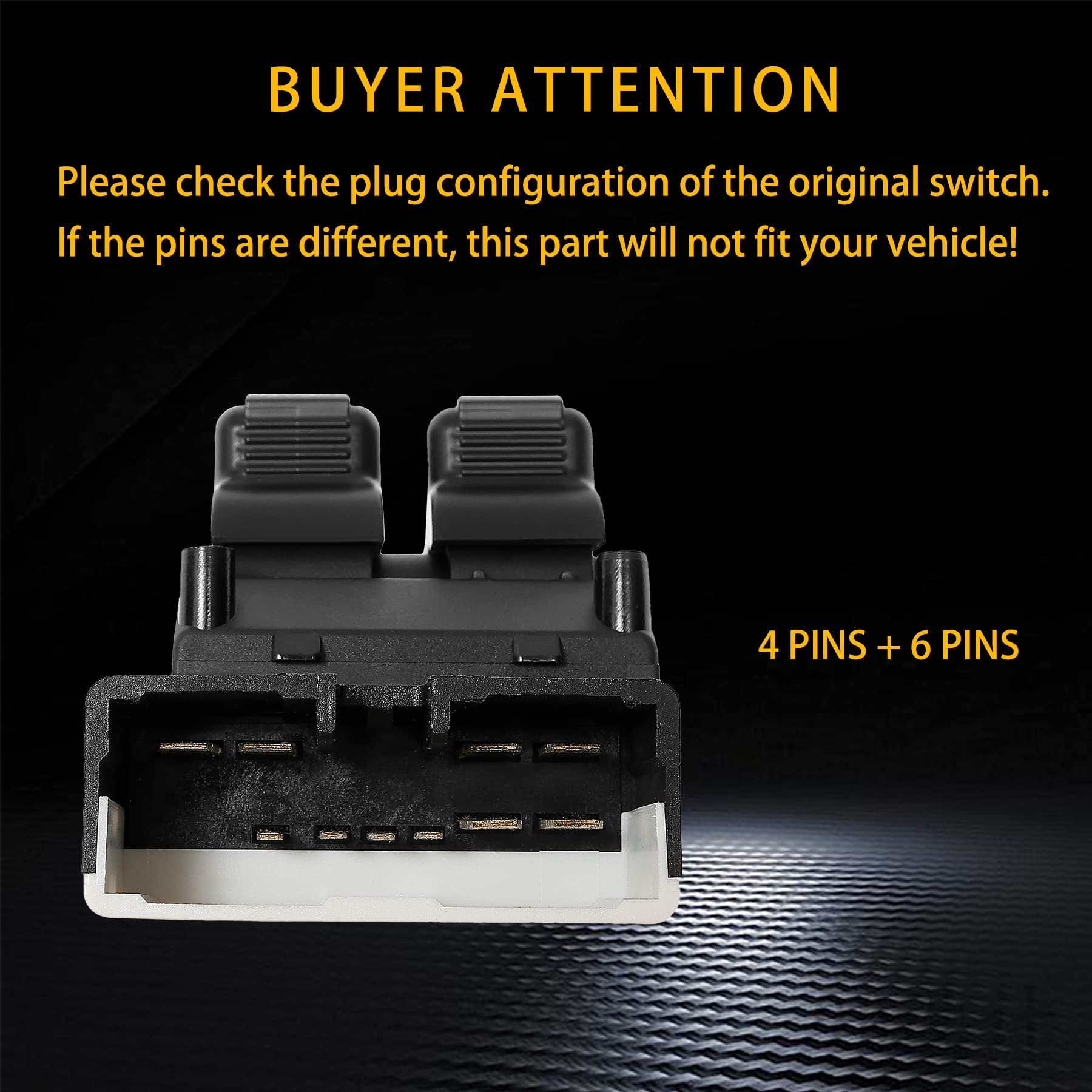 Master Power Window Switch Left Driver Side Lh | 4 Pins + 6 Pins Check Required | Replacement For 1999 - 2002 Dodge Dakota, Ram 1500 2500 3500 | Replaces# 901-440, Ds-1230, 56021912Ab