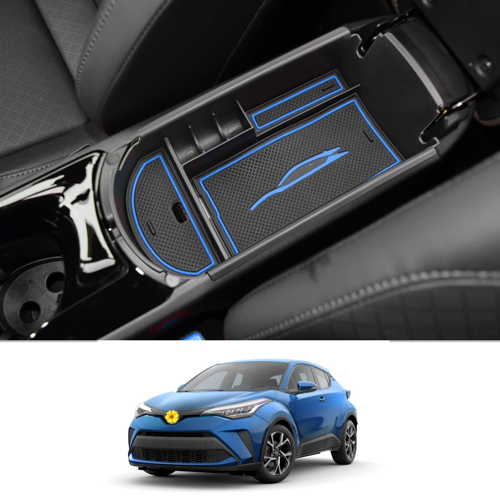 Cdefg Center Console Accessory Organizer Compatible With 2018 2019 2020 2021 2022 Chr C-Hr, Abs Material Armrest Box Insert Tray (Blue)