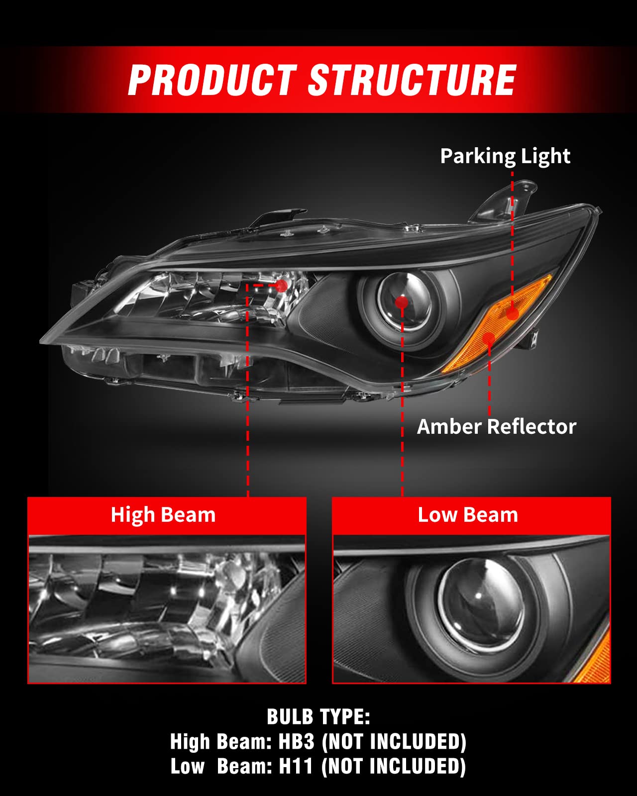 Adcarlights 2015 2016 2017 Camry Headlight Assembly Headlights For 2015-2017 Toyota Camry Headlamp Replacement Left And Right -