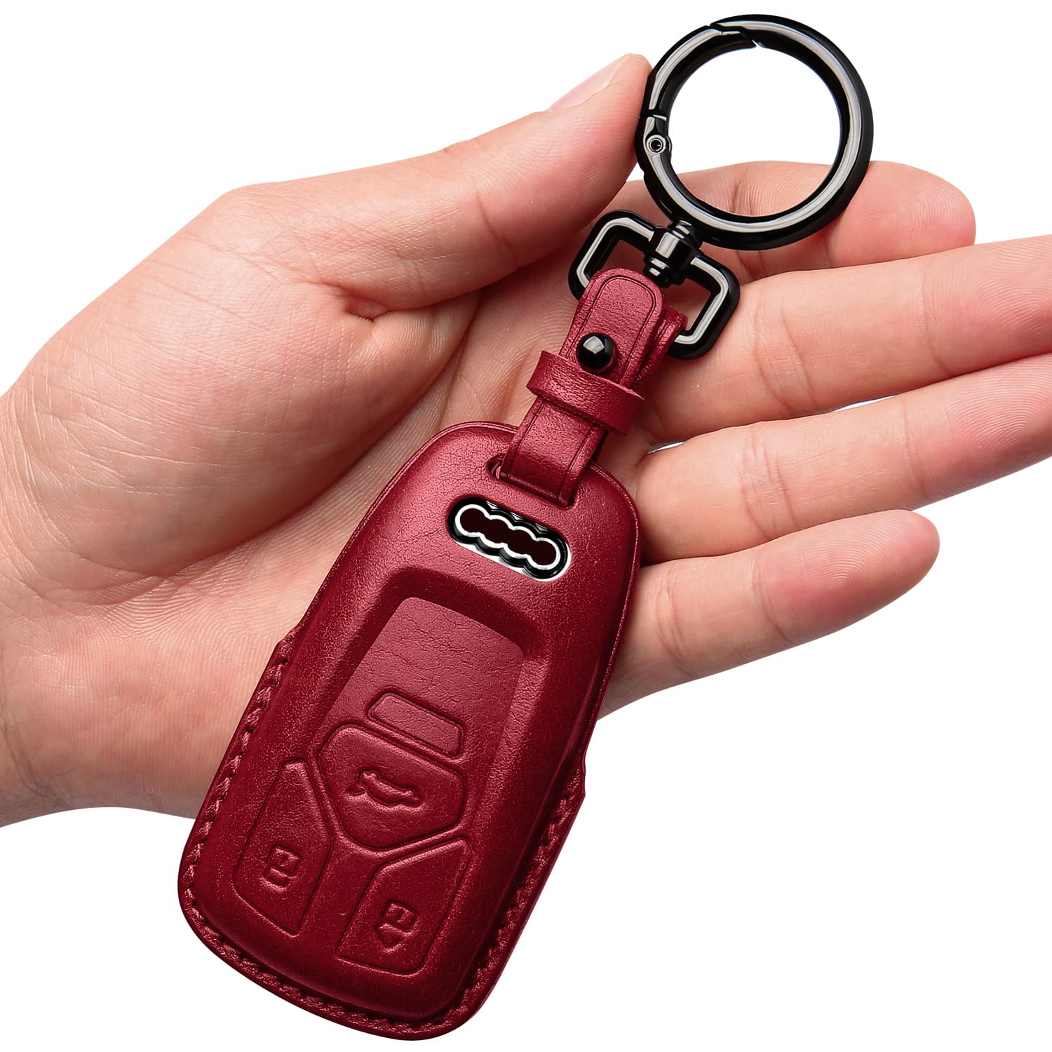 Tukellen for Audi Key Fob Cover Genuine Leather with Keychain,Leather Key Case Protector Compatible with Audi A4 Q7 Q5 TT A3 A6 