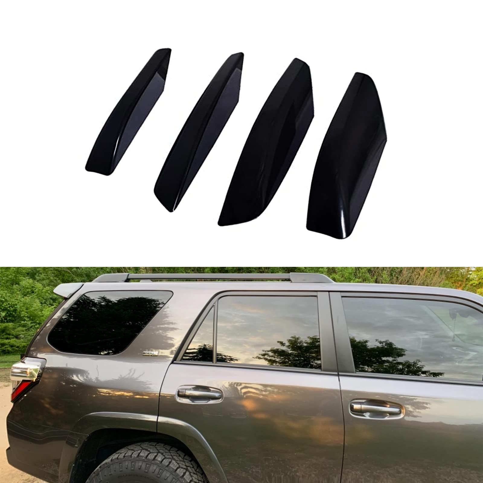 Tocatus Roof Cargo Rack Rail End Cover Shell Cap Trim For 2003-2009 Toyota 4Runner 4Wd N210, Black, 4Pcs