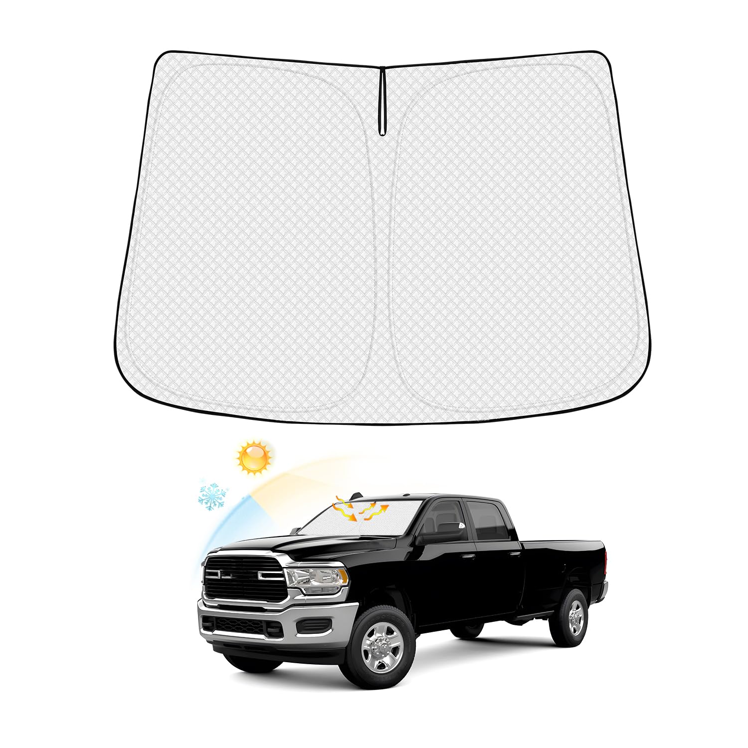 Canvcle Windshield Sun Shade For 2010-2025 Dodge Ram 2500 3500 Accessories Thicken 6-Layer Foldable Front Window Sunshade Cover