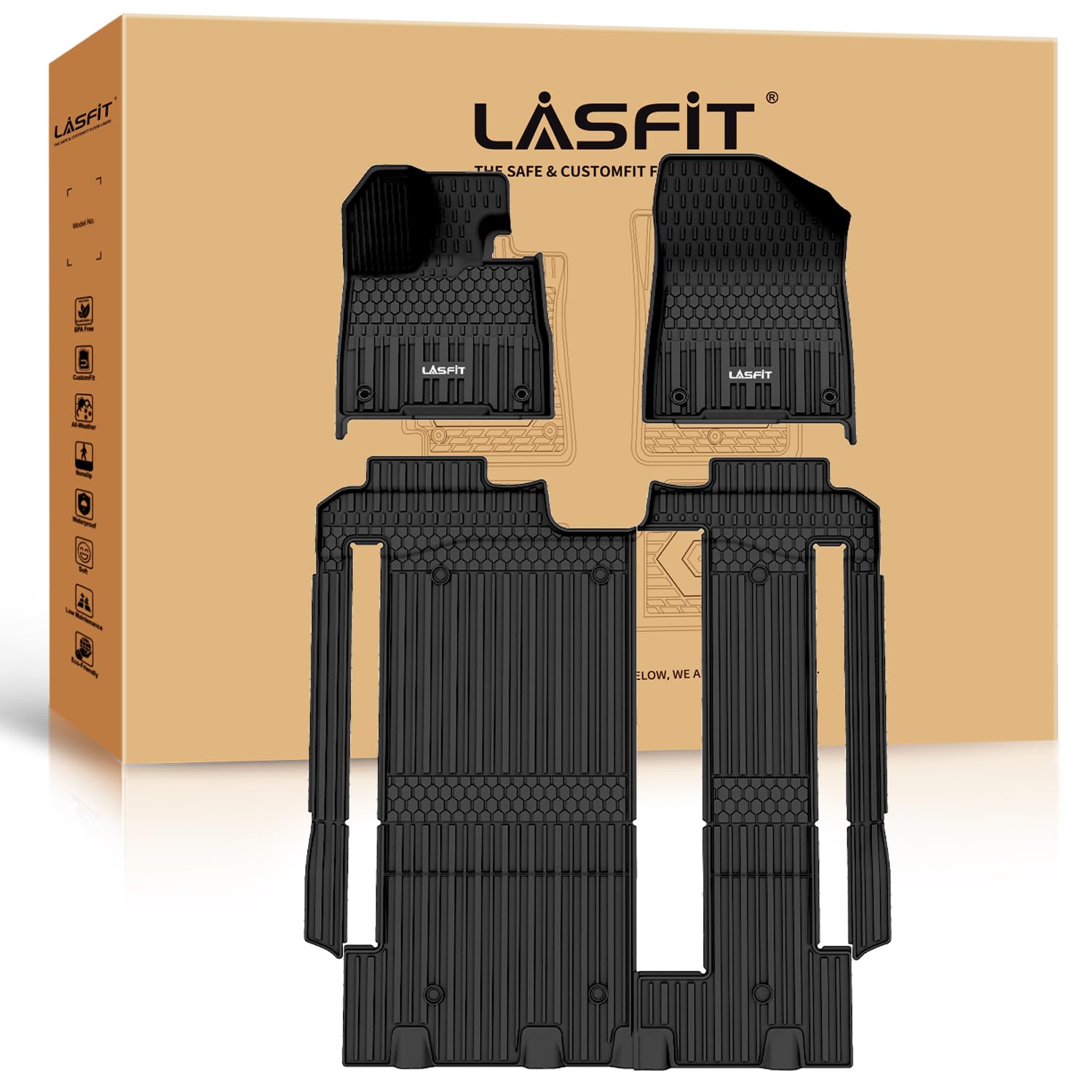 Lasfit Floor Mats For Toyota Sienna 8 Seats 2021-2024 2025 All Weather Tpe Custom Fit Floor Liner For Toyota Sienna Le/Xle/Xse/L