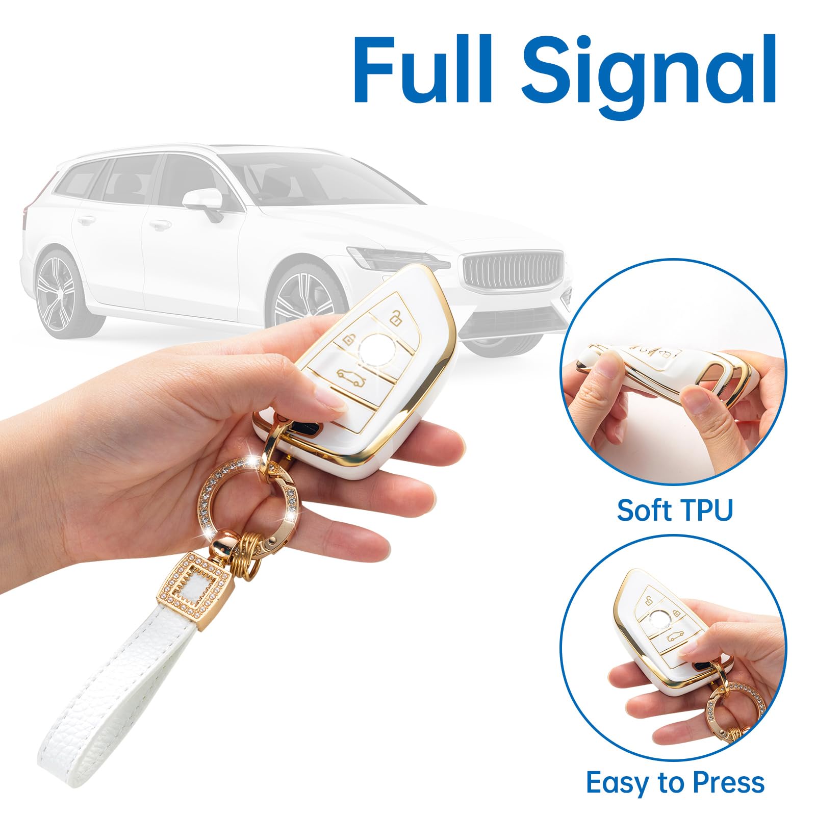 Cacarlike For Bmw Key Fob Cover With Leather Lanyard, Car Key Fob Case Compatible With Bmw X1 X2 X3 X5 X6 2 5 6 7 Series 3 4 But