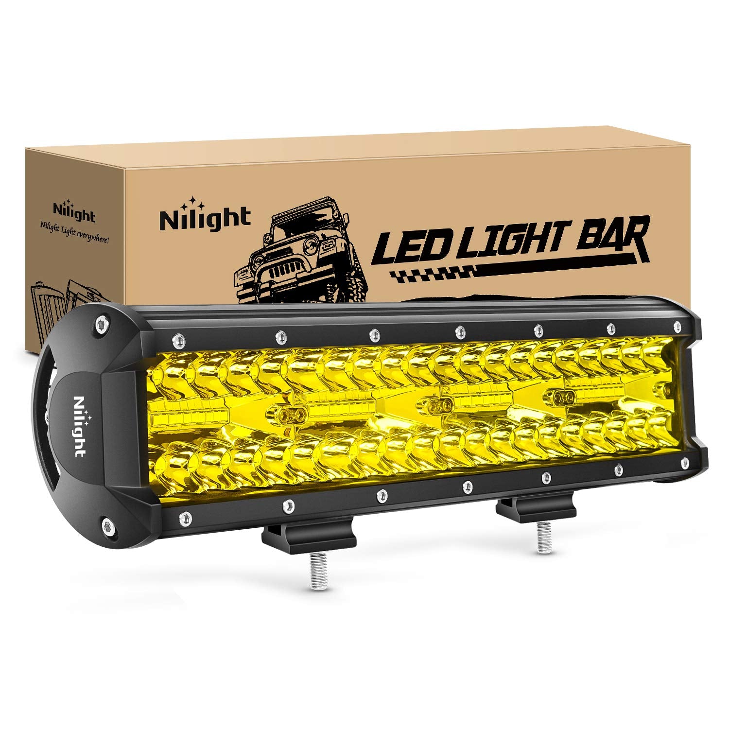 Nilight - 18033C-A 12 Inch 240W Amber Lights Triple Row Spot & Flood Combo 30000Lm Bar Driving Boat Led Off Road Lights For Truc