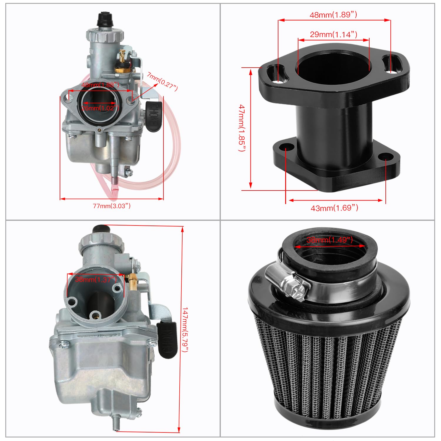 FVRITO VM22 26mm Carb for Predator 212 Carburetor 212cc 196cc Coleman CT200U CT200U-EX BT200X KT196 Mini Bike Go Kart Baja Warri