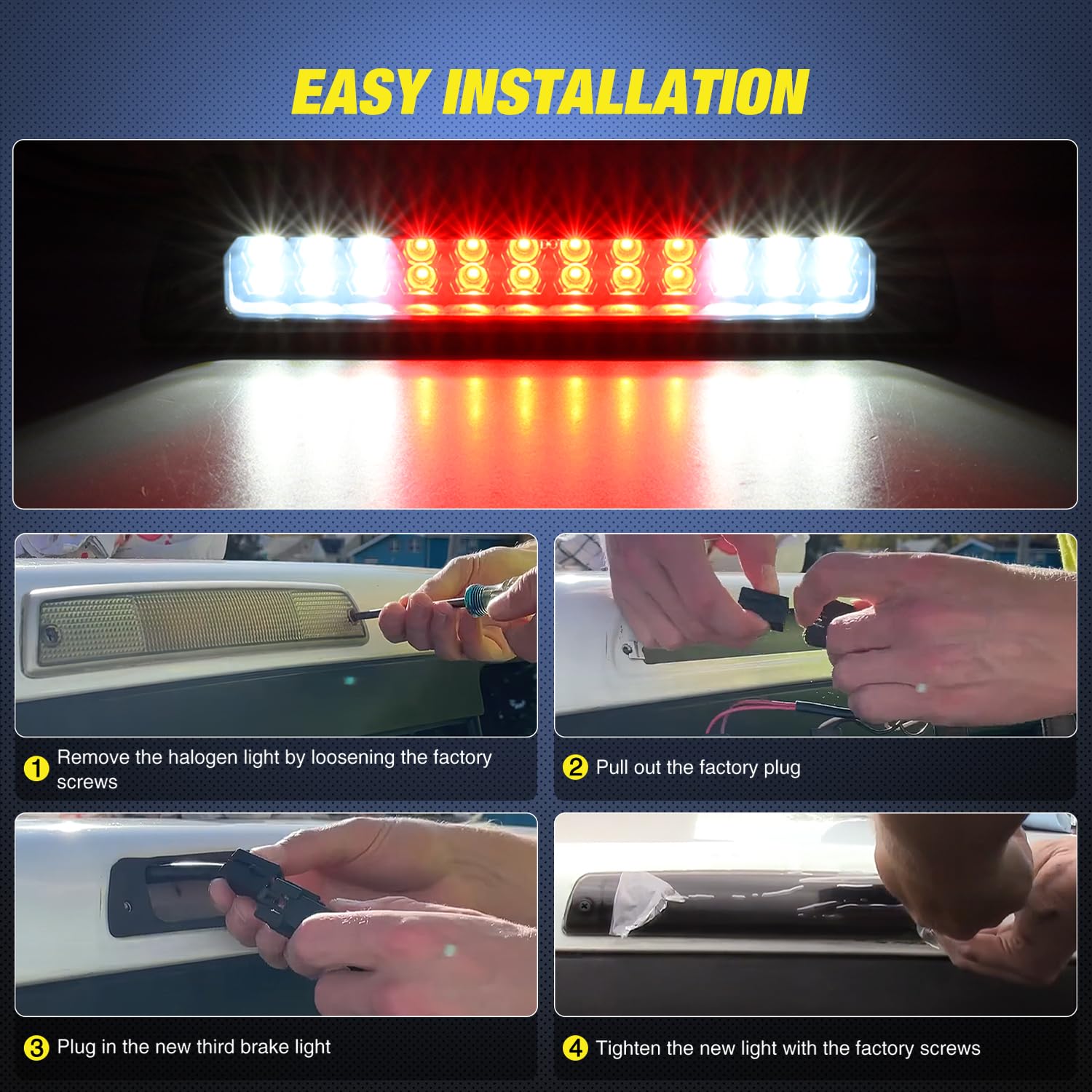 Nilight Smoked Lens Third Brake Light for Dodge Ram 1500 2500 3500 (1994-2001) - High Mount Cargo Reverse Lamp