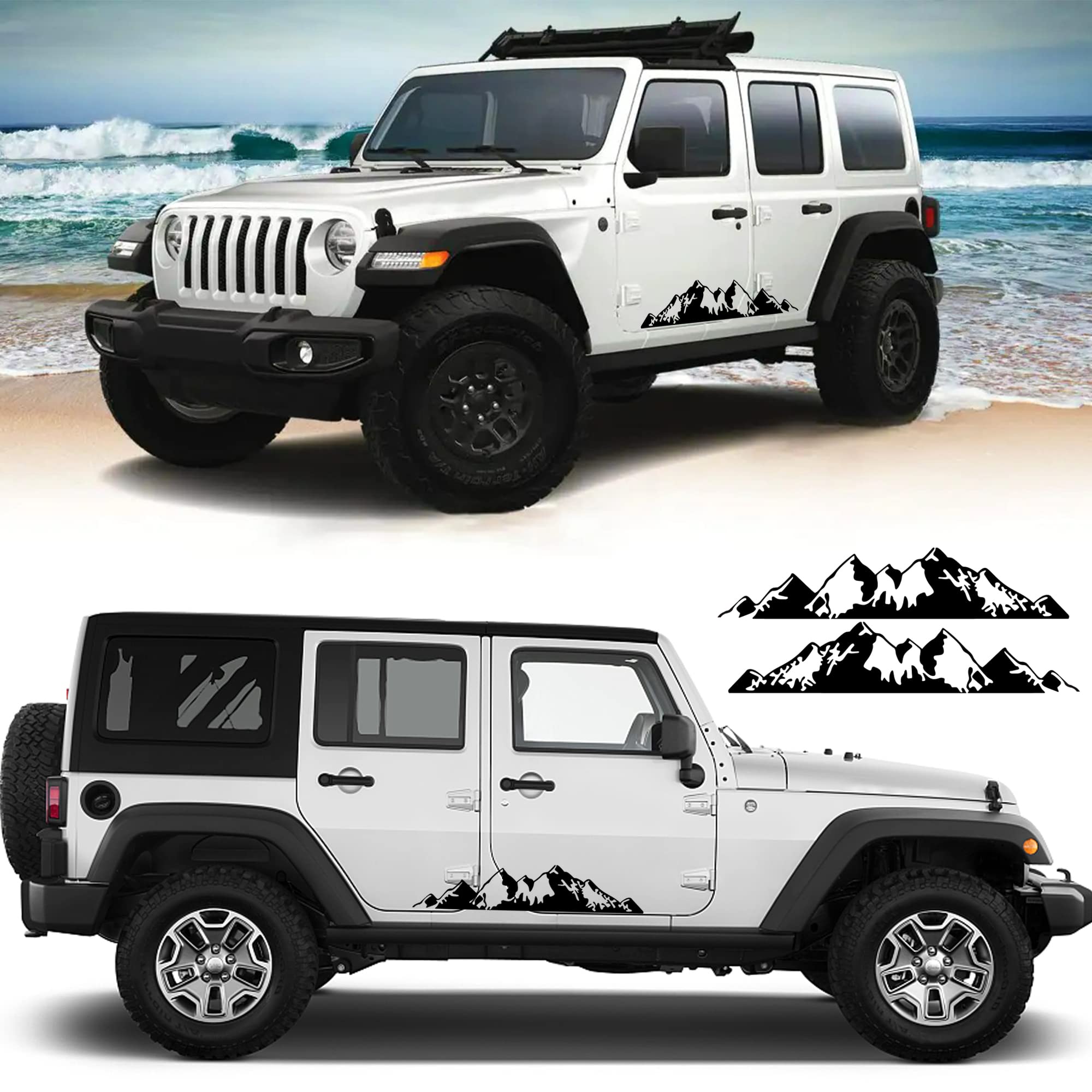 Practisol 1 Pairs Mountain Stickers For Car, Mountains Graphic Car Decals For Side Body Door Tailgate, Mountain Decal Vinyl Car Sticker For Pickup Truck Suv Rv Off-Road Vehicles (29.9X6.5 Inch, Black)