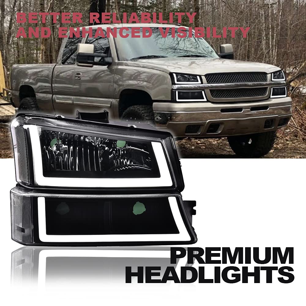 Pit66 Led Drl Headlight Assembly Compatible With 2003-2006 Chevy Silverado 1500 2500 3500 Hd Model/ 03-06 Avalanche 1500 2500(Fi