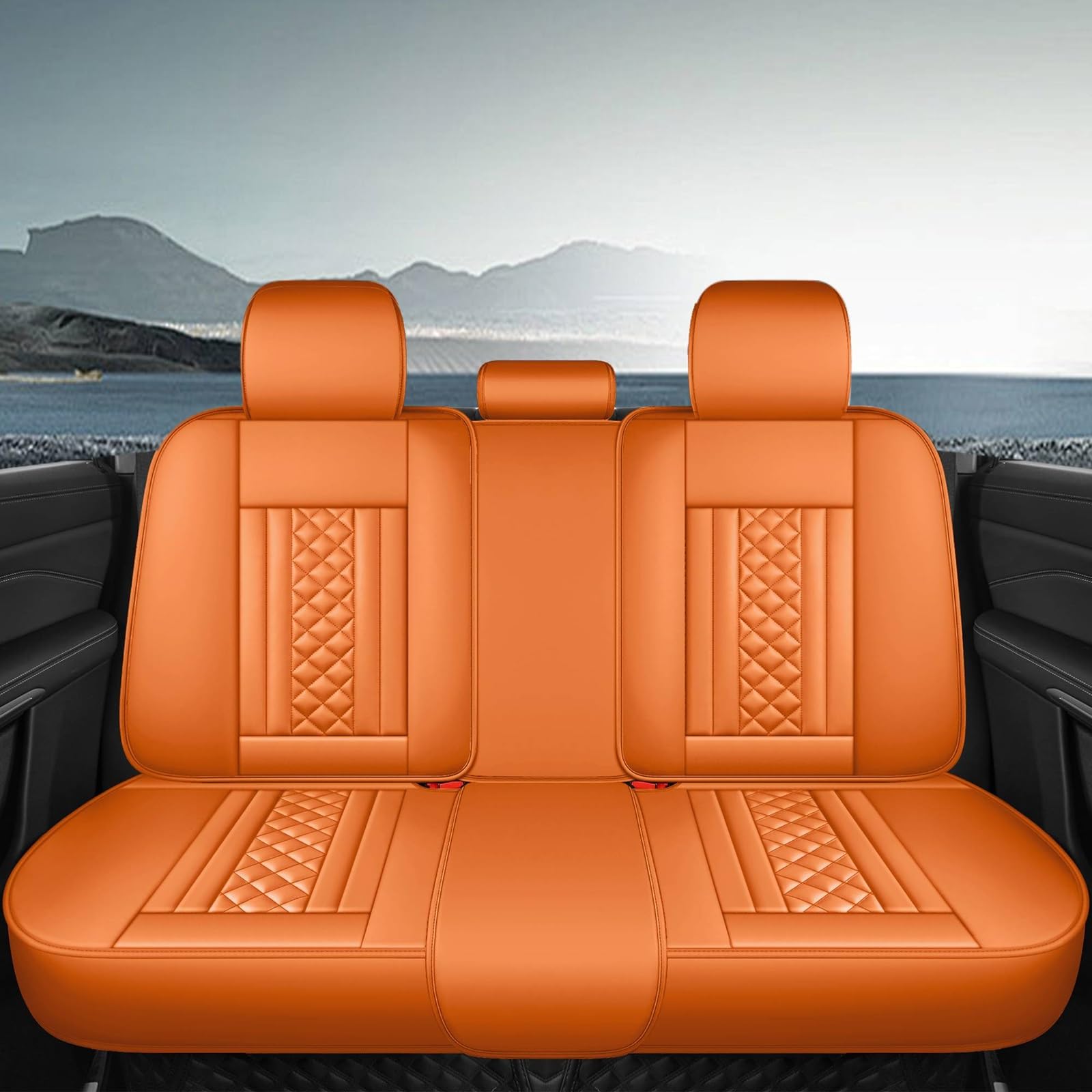 Outos Luxury Leather Auto Car Seat Covers 5 Seats Full Set Universal Fit (Orange)