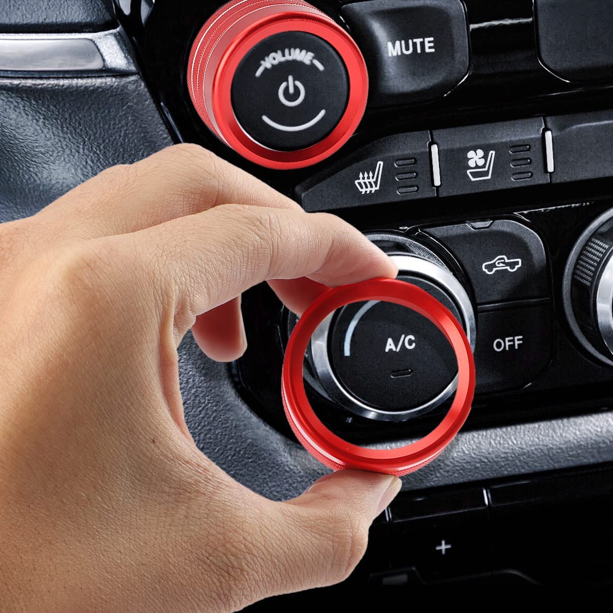 Auovo Ac Knob Cover For Ram 2019 2020 2021 2022 Accessories Air Condition Switch Volume Tune Switch Knob Ring Cover 5Pcs Trim(Red)