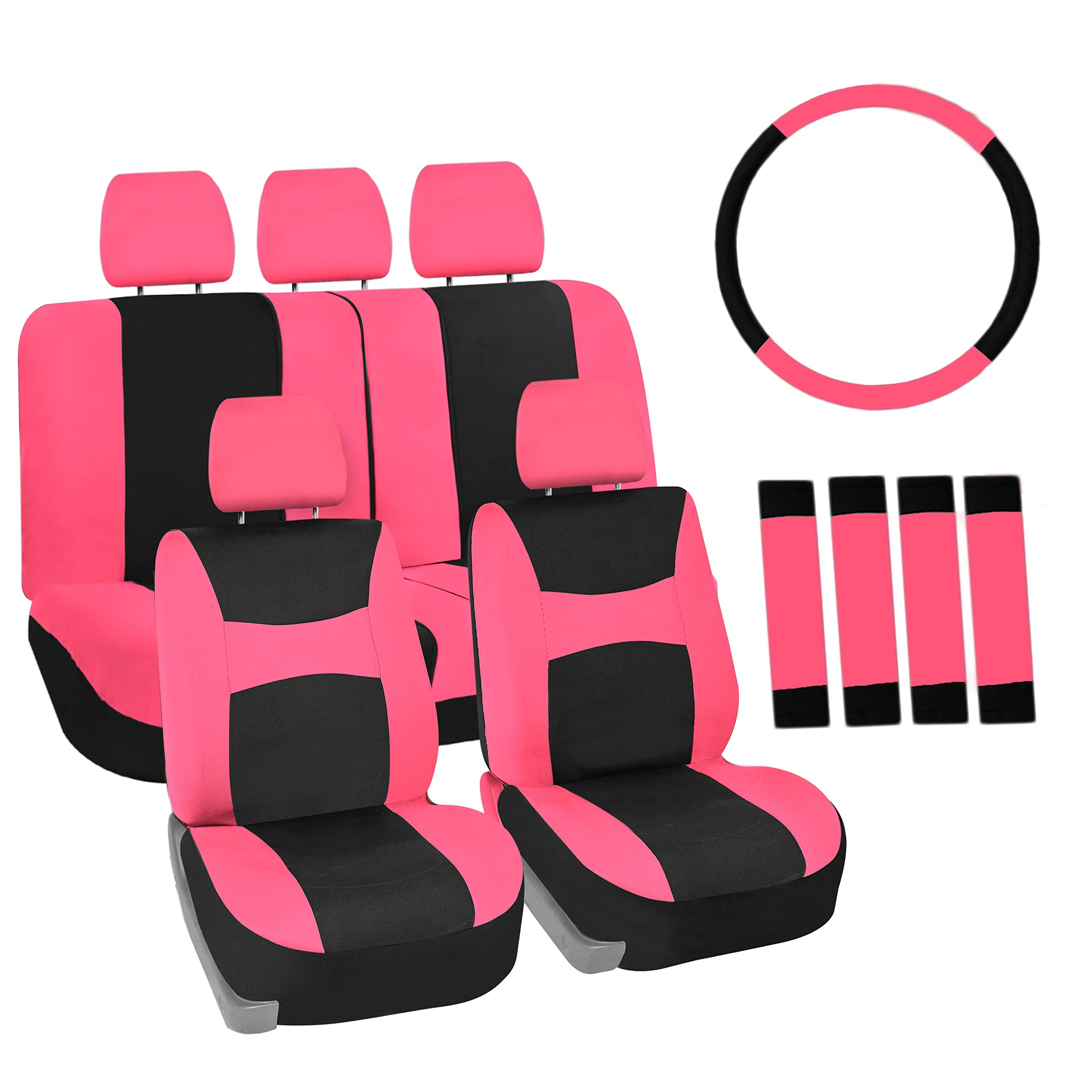 Fh Group Full Set Cloth Car Seat Covers, Universal Fit Combo, Low Back Front Seat Covers, Airbag Compatible, Split Bench Rear Se