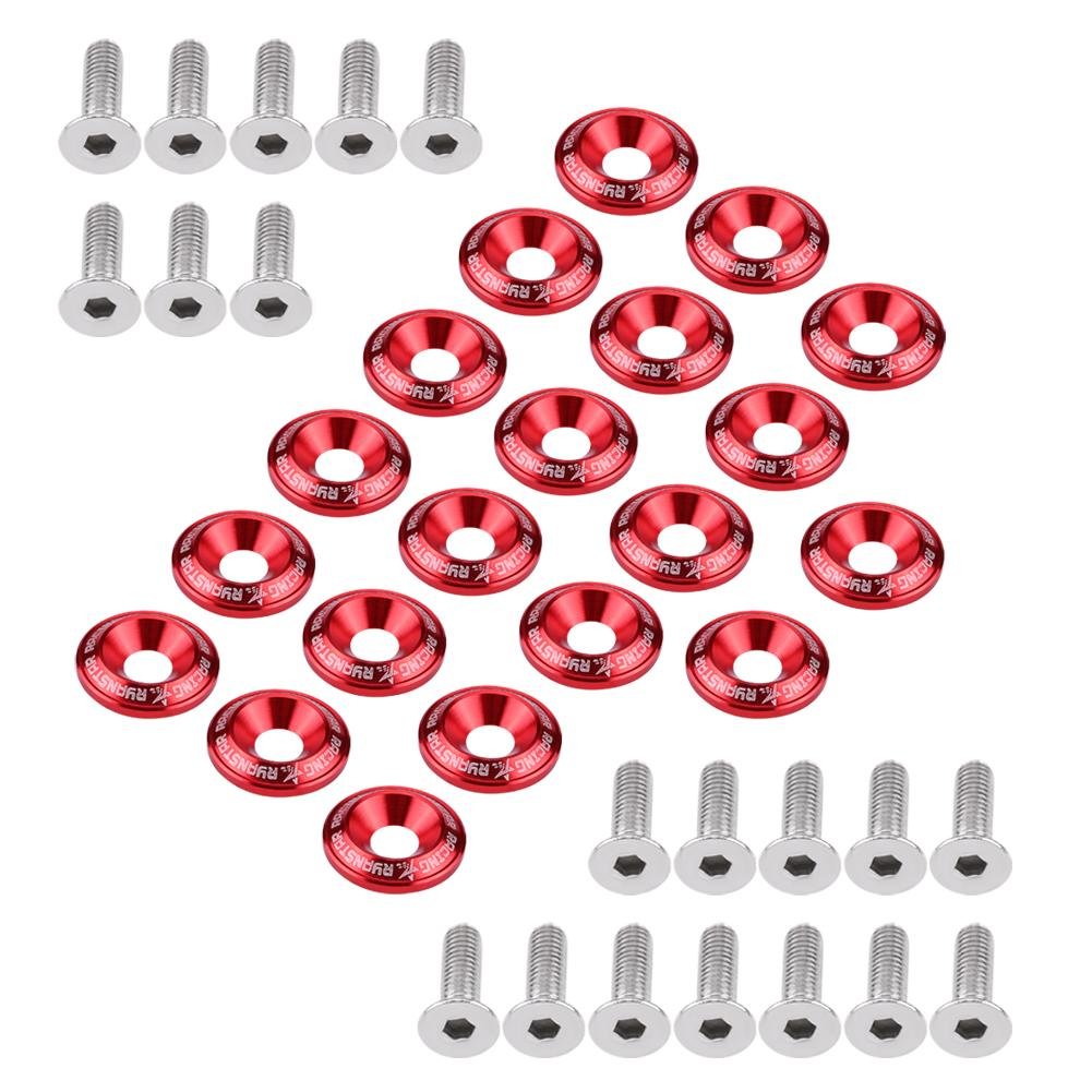 20pcs Aluminum Bumper Washer, Engine Bumper Washer Bolt Kit(Red)