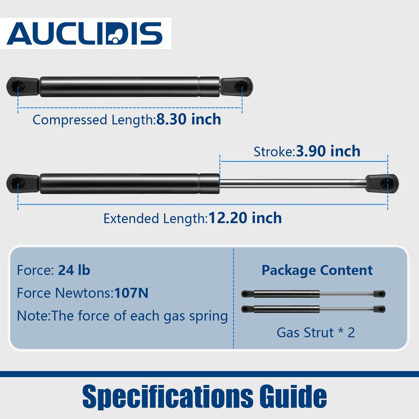 C16-03795 C16-33273 12 Inch 24Lb/107N Gas Strut Shock Lift Support Spring For Leer Camper Shell Truck Topper Cap Canopy Pickup D