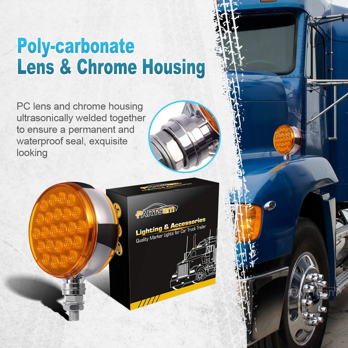 Partsam 2pcs Round Double Face Amber 48LED Pedestal Fender Rear Turn Signal Parking Lights Post Mount, Dual-face Led Marker Trai