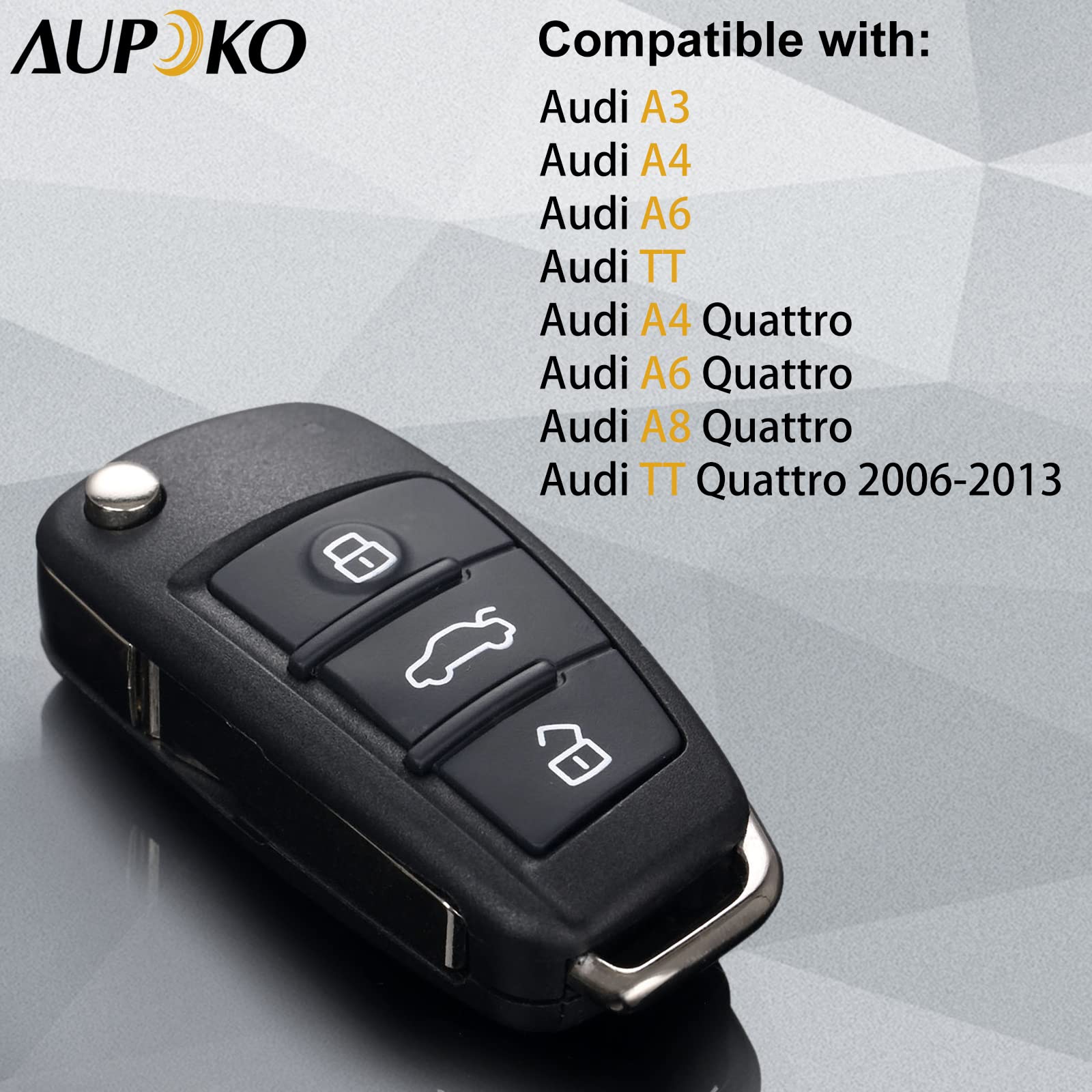 Aupoko Myt-4073A Remote Key Case, 3 Buttons Panic Replacement Key Shell Case, Replacement For A3 A4 A6 A8 Tt Q7 S6 Quattro