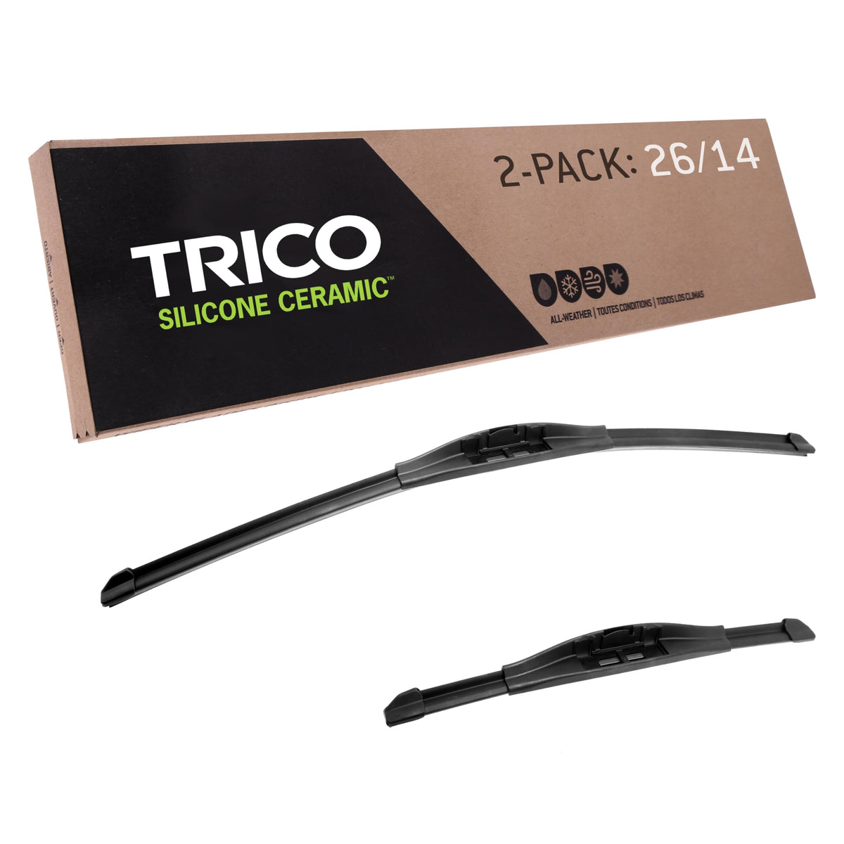 Trico Silicone Ceramic Coated 26'' + 14'' Super Premium Automotive Replacement Windshield Wiper Blades (Set Of 2), Passenger And