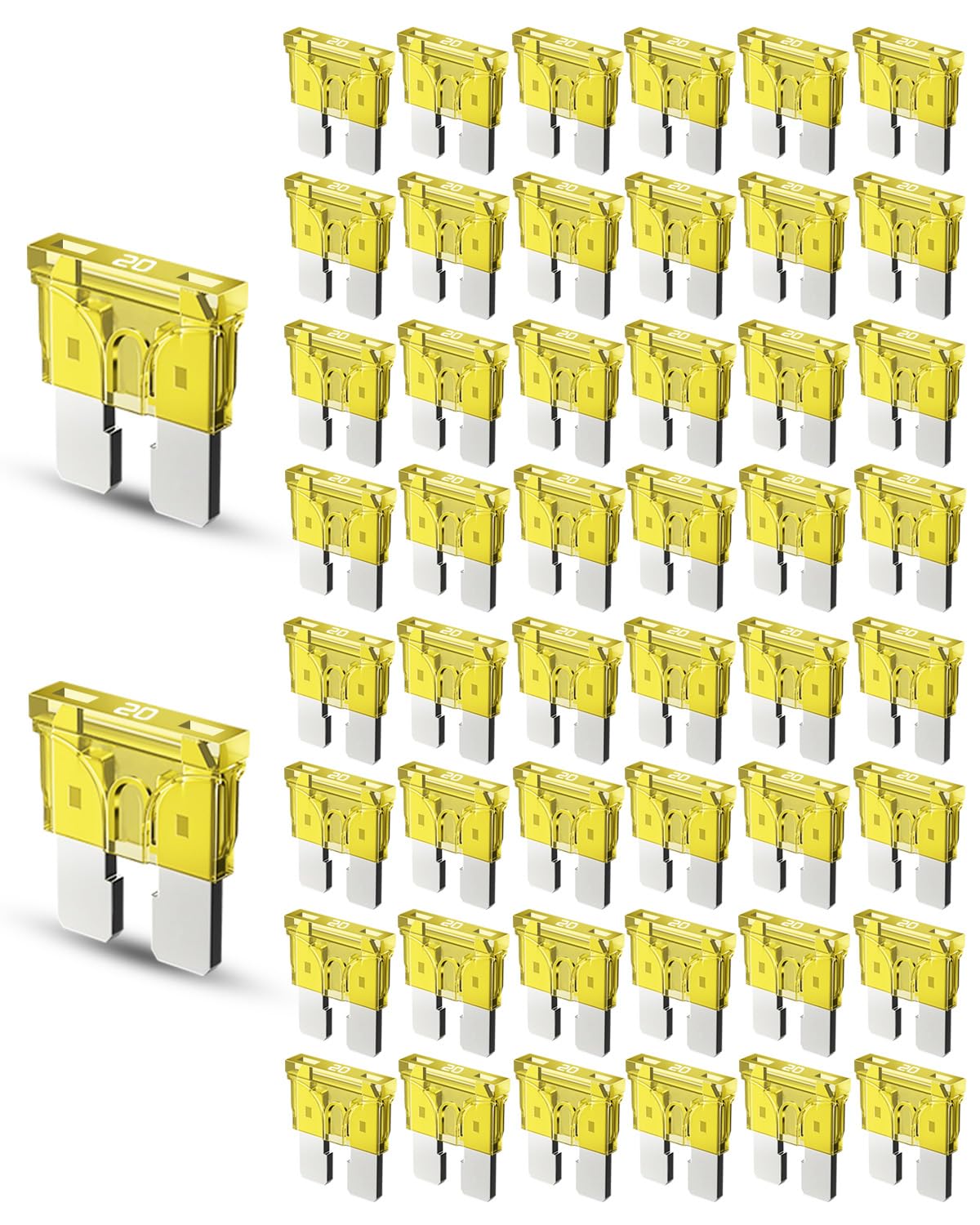 Riseuvo 50Pcs 20A Standard Car Fuses - 20 Amp Automotive Fuses(Ato/Apr/Ats), 32V (12/24V) Blade Fuse For Rv/Truck/Suv