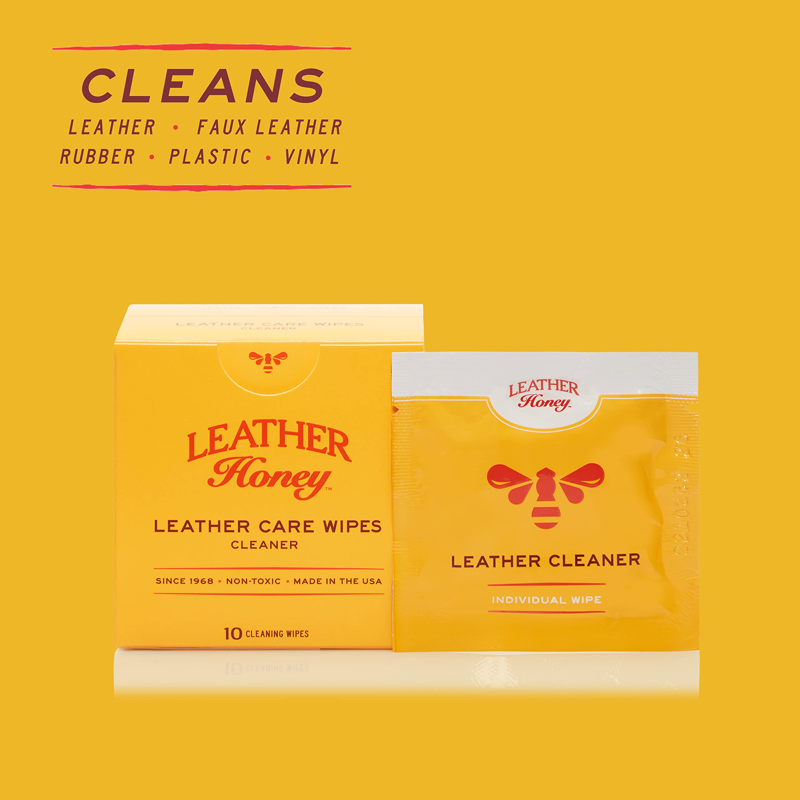 Leather Honey Leather Cleaner Wipes: Clean Leather On-The-Go. Cleaning Wipes For Leather, Faux & Vinyl - Couches, Car Seats, Pur