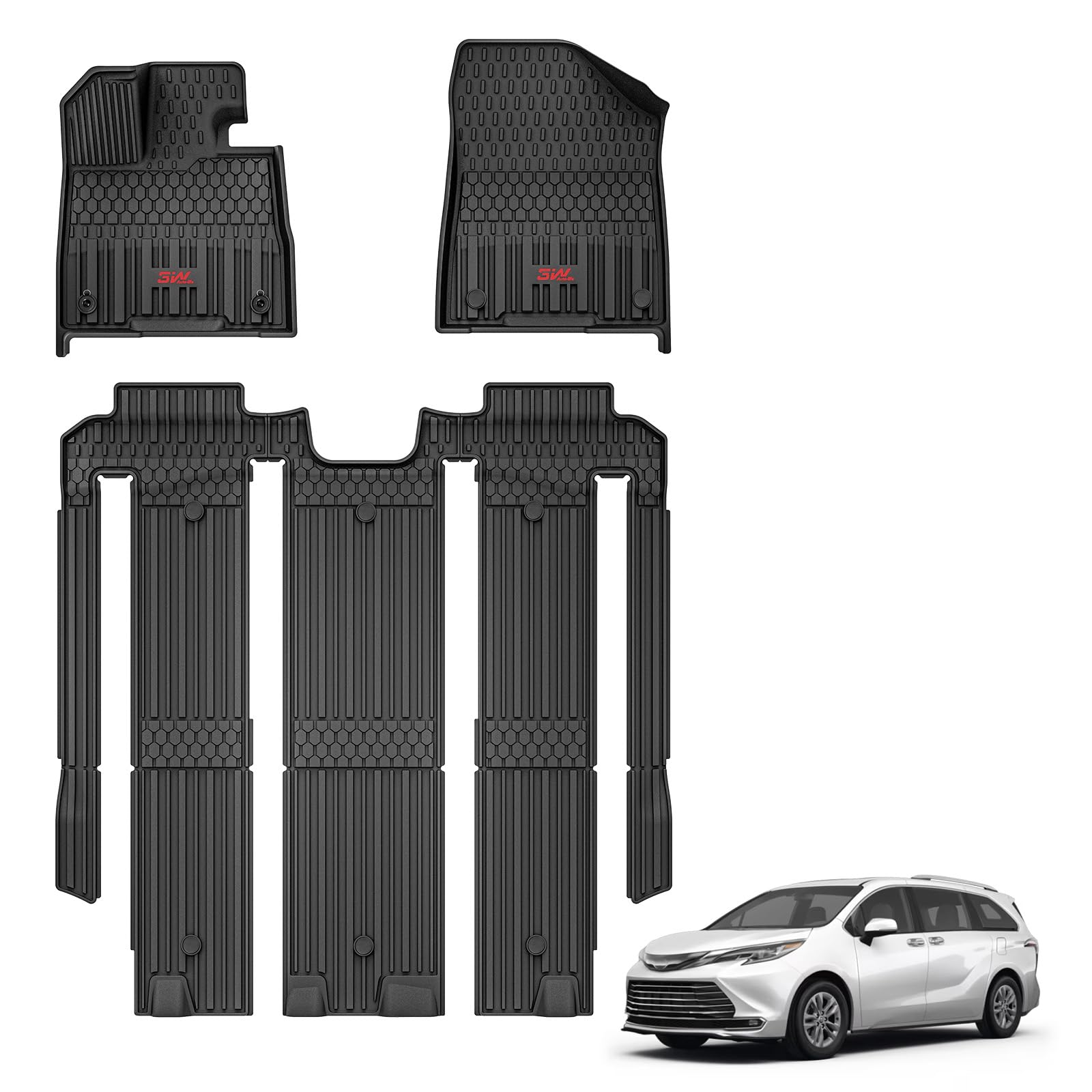 3W Floor Mats Fit Toyota Sienna 2021-2025(Only For 7 Seat), Tpe All Weather Custom Fit Floor Liner For Sienna 1St, 2Nd And 3Rd R