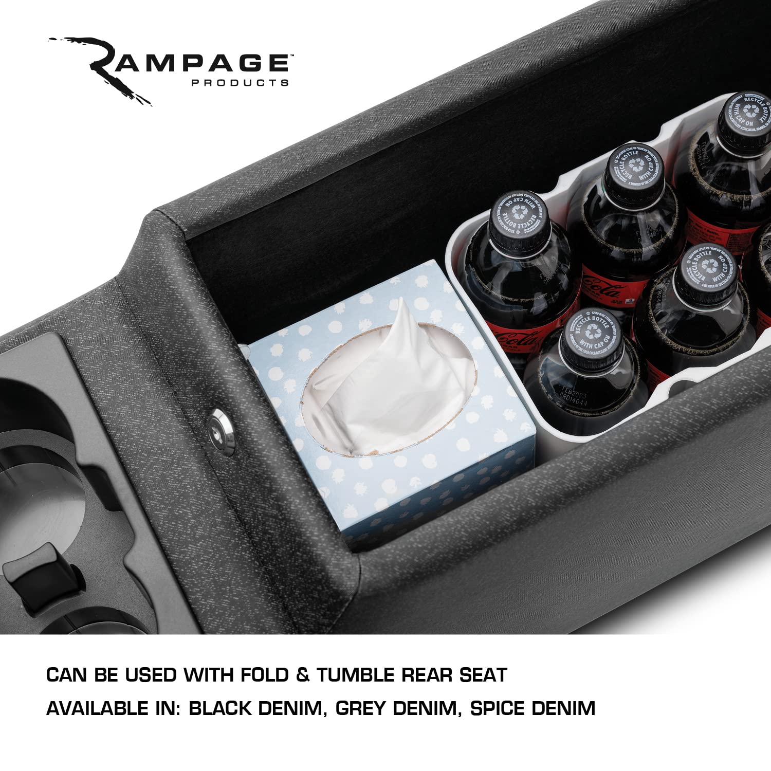 Rampage Products Locking Center Console For Jeep Cj | Black Denim | 31515 | Fits 1976-1983 Jeep Cj5 / 1976-1986 Jeep Cj7 / 1987-