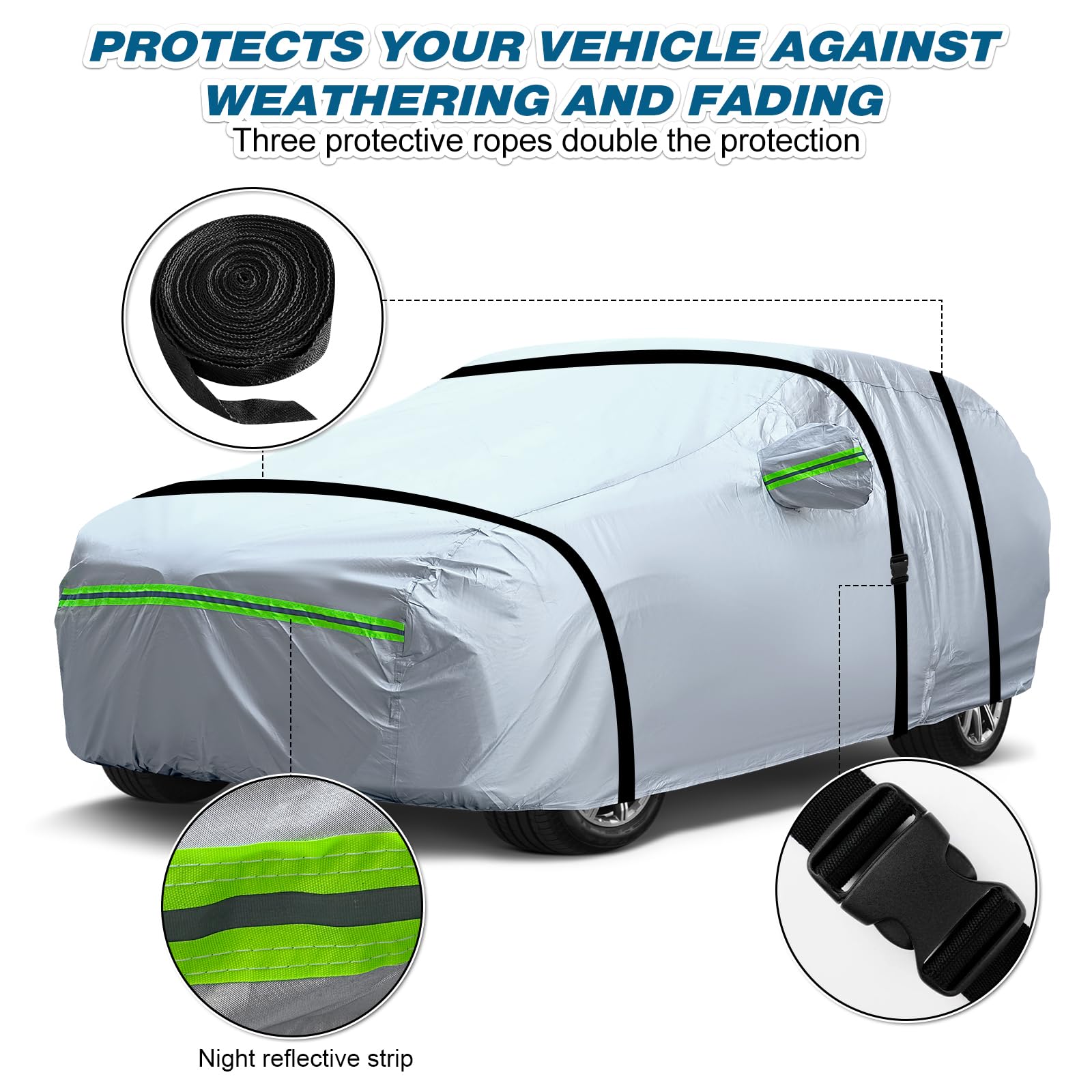 Tucarest 6-Layers Full Car Cover Universal Premium Shell Zipper Design Waterproof All Weather Weatherproof Uv Sun Protection Sno