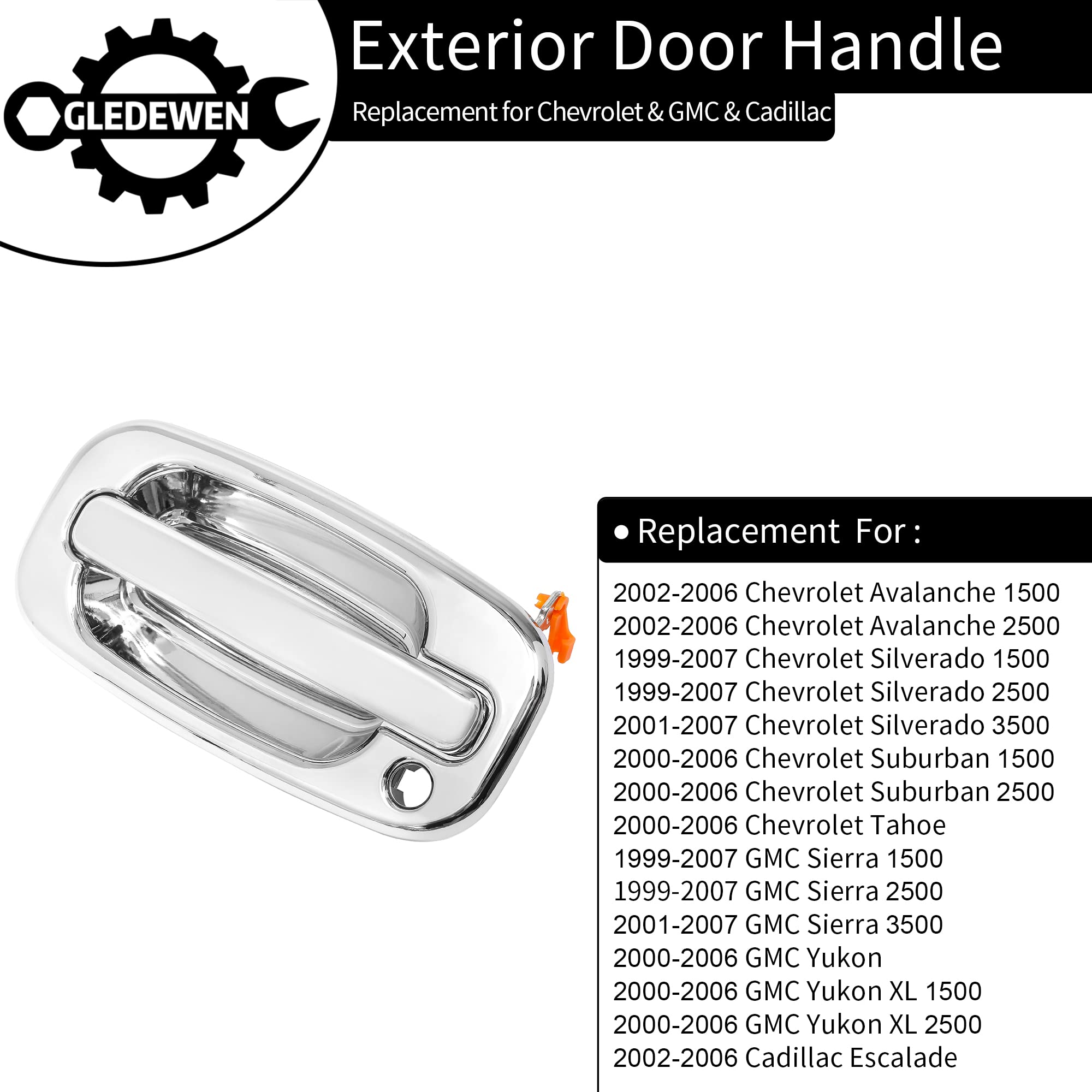 Exterior Door Handles, All Chrome, Compatible With 1999-2007 Chevy Silverado Suburban Tahoe Avalanche, Gmc Sierra Yukon, Cadilla