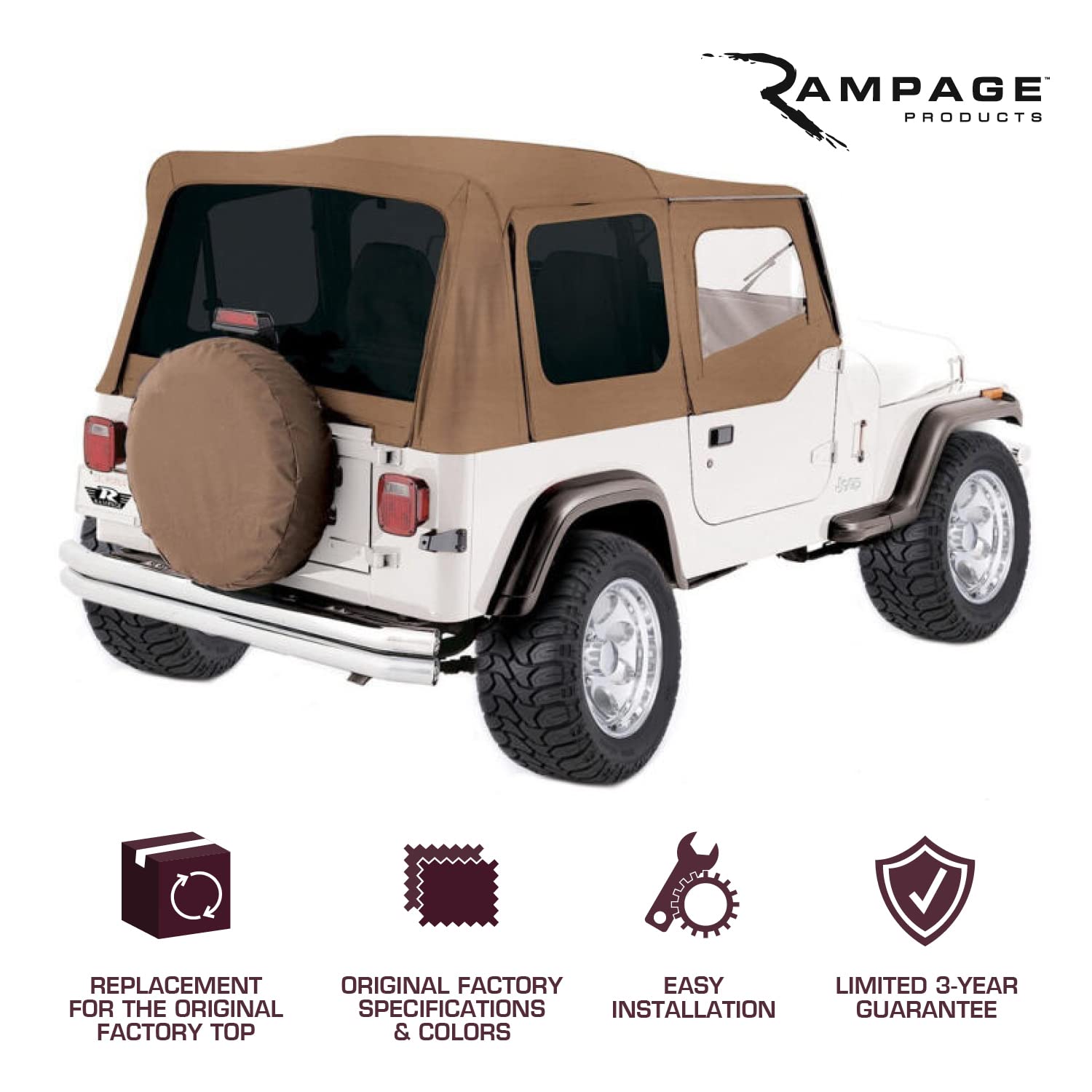 RAMPAGE PRODUCTS Rampage Factory Replacement Soft Top | Vinyl, Black Denim with Clear Windows | 98815 | Fits 1995 - 1998 Suzuki Sidekick/Geo Tracker