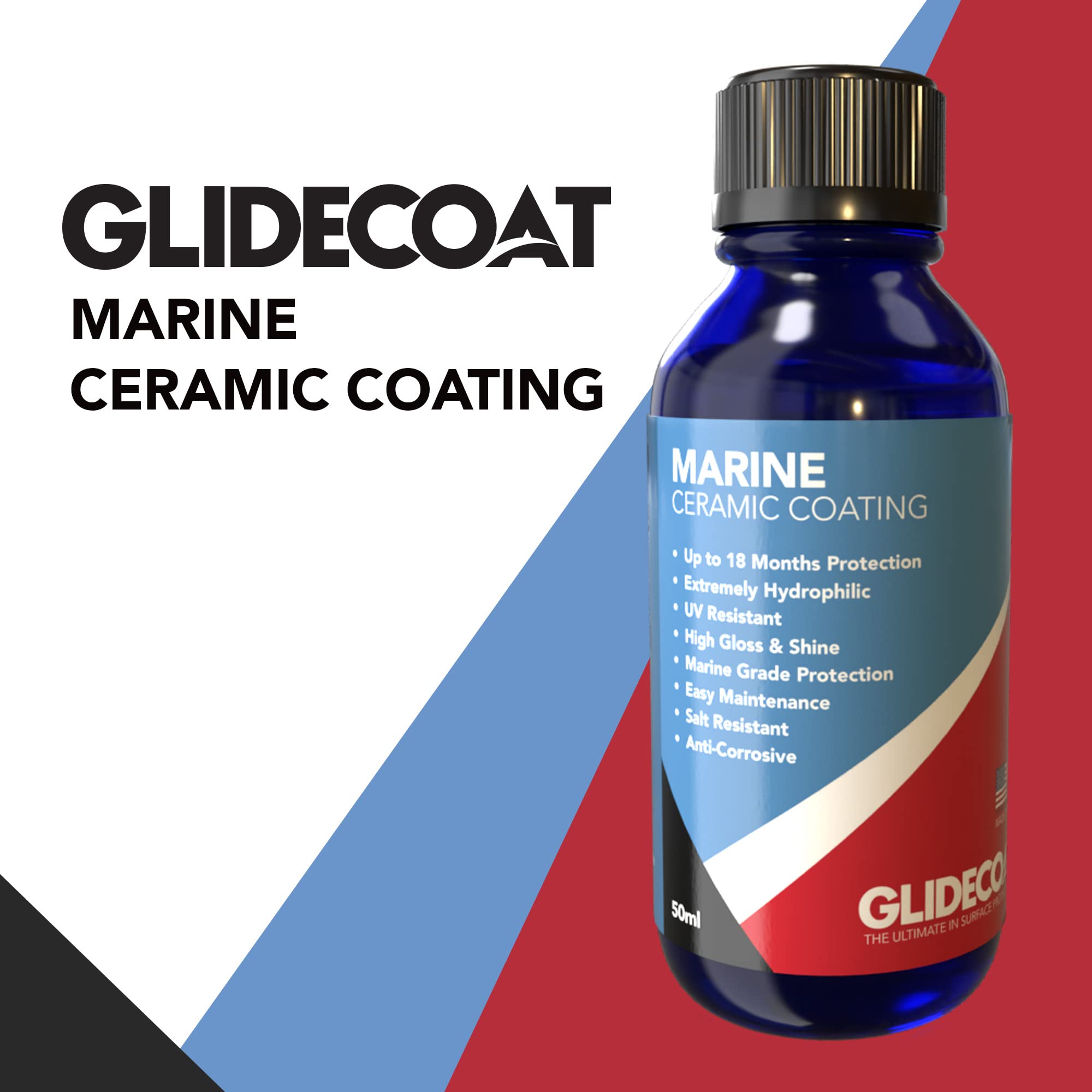 Glidecoat Marine Ceramic Coating - 50ml - UV Protection, Enhanced Gloss, Super Hydrophobic Surface Repels Dirt, Salt, Water and