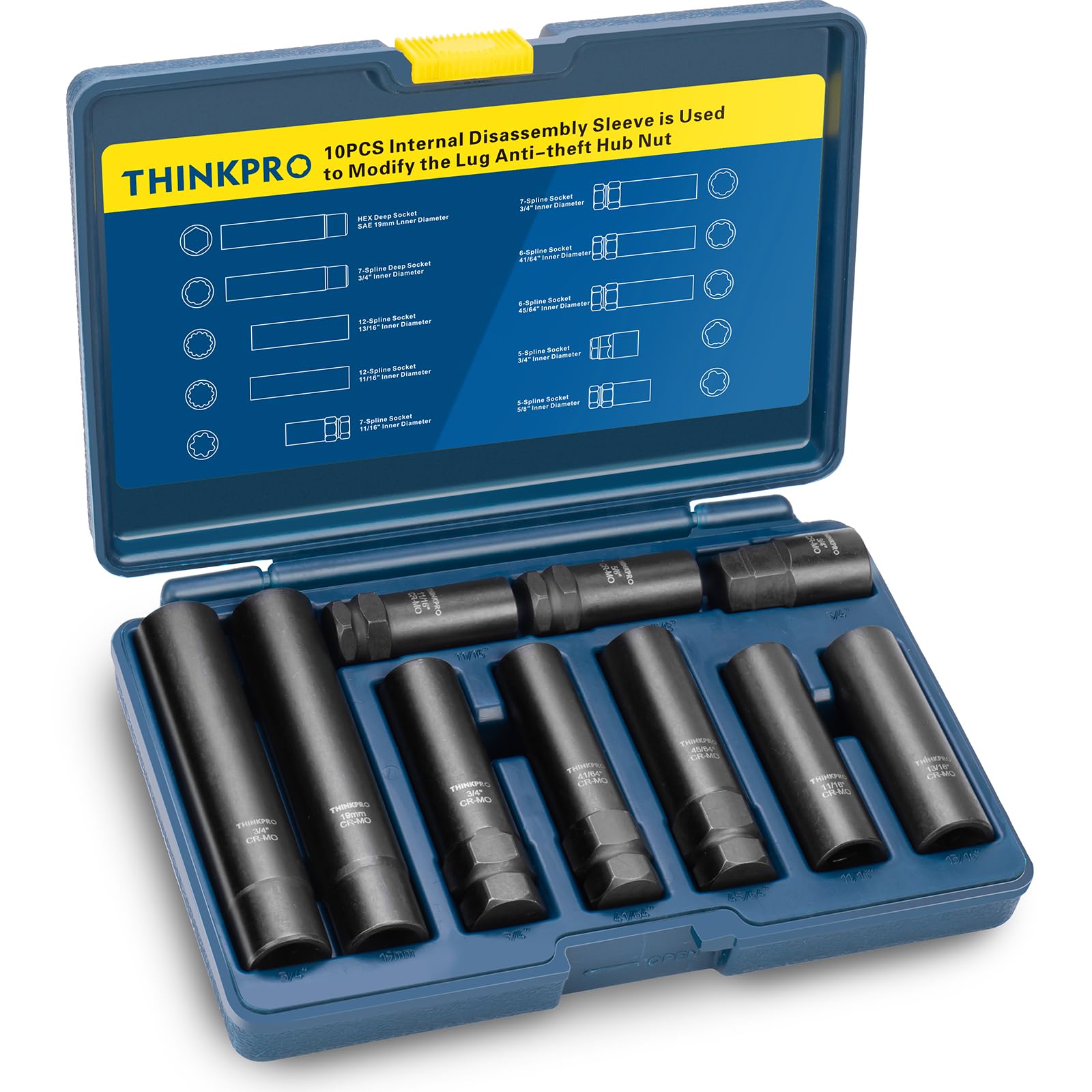 Thinkpro Spline Lug Nut Socket Set, 10 Piece Aftermarket Spline Lug Nut Key Easily Removing Spline And Hex Style Wheel Lug Nuts