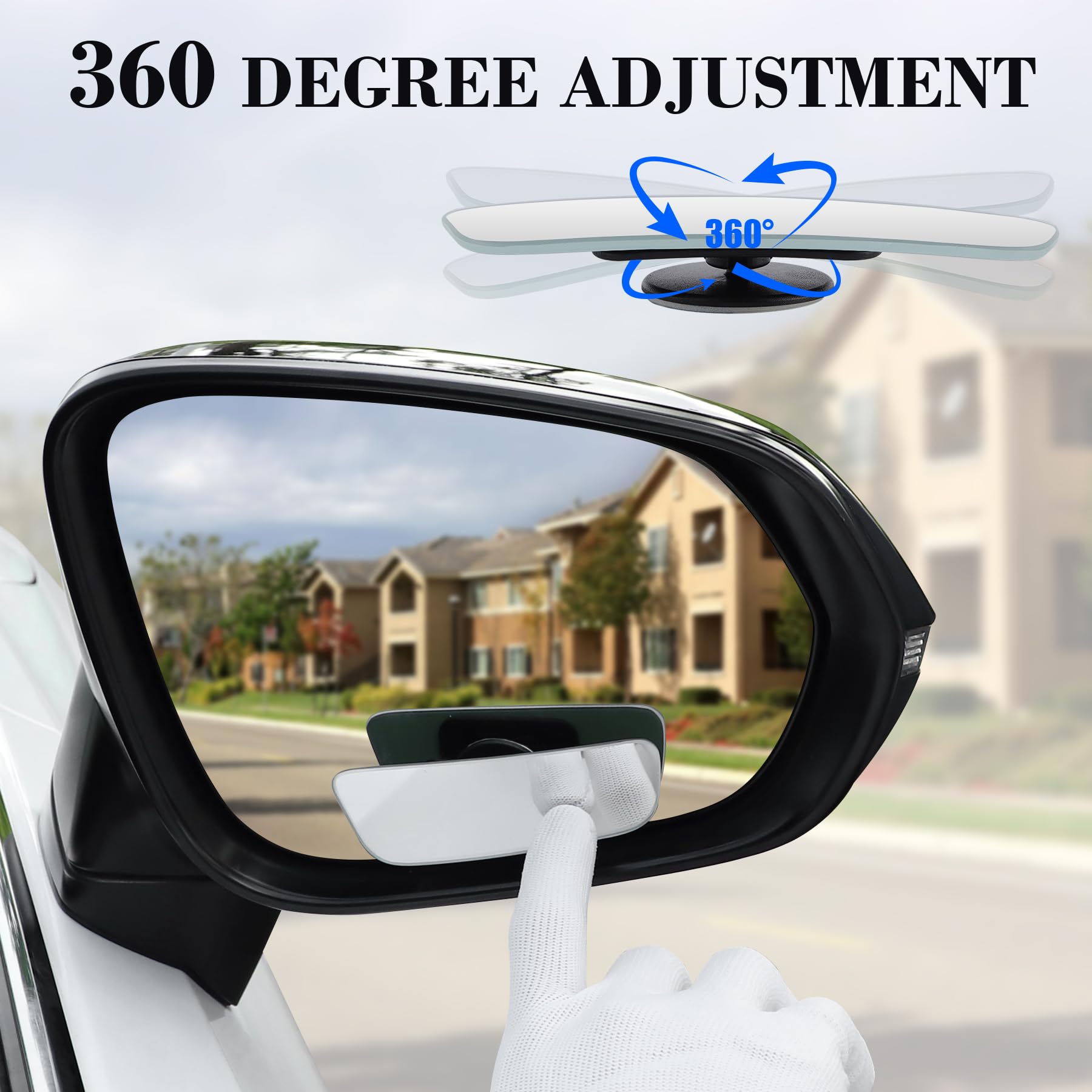 Livtee Blind Spot Mirror, Rectangular Shaped Hd Glass Frameless Convex Rear View Mirror With Wide Angle Adjustable Stick For Car