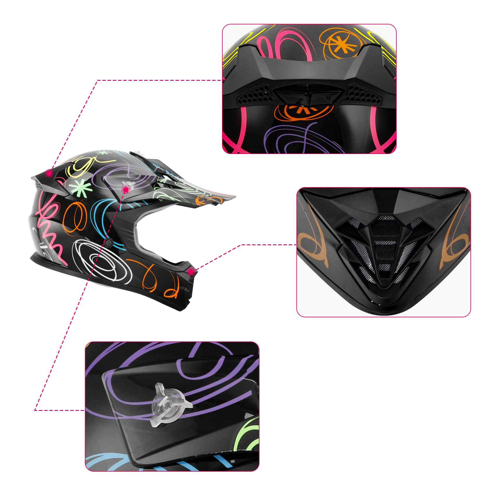 Tcmt Dot Youth & Kids Motocross Offroad Street Helmet Pink Butterfly Motorcycle Youth Helmet Dirt Bike Motocross Atv Helmet+Goggles+Gloves M