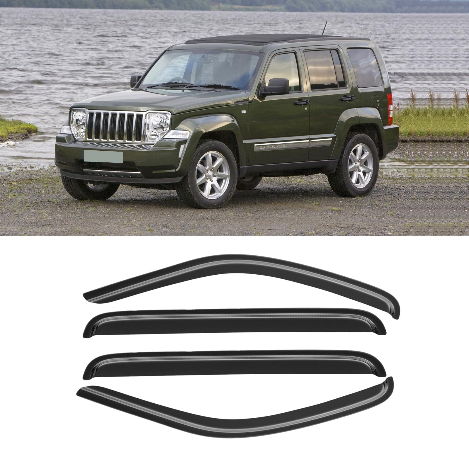 Cmvt Auto Window Visor For 2008-2014 Jeep Liberty, Rain Guards Shields Vent Deflector Shade Wind Dark Smoke 2009 2010 2011 2012