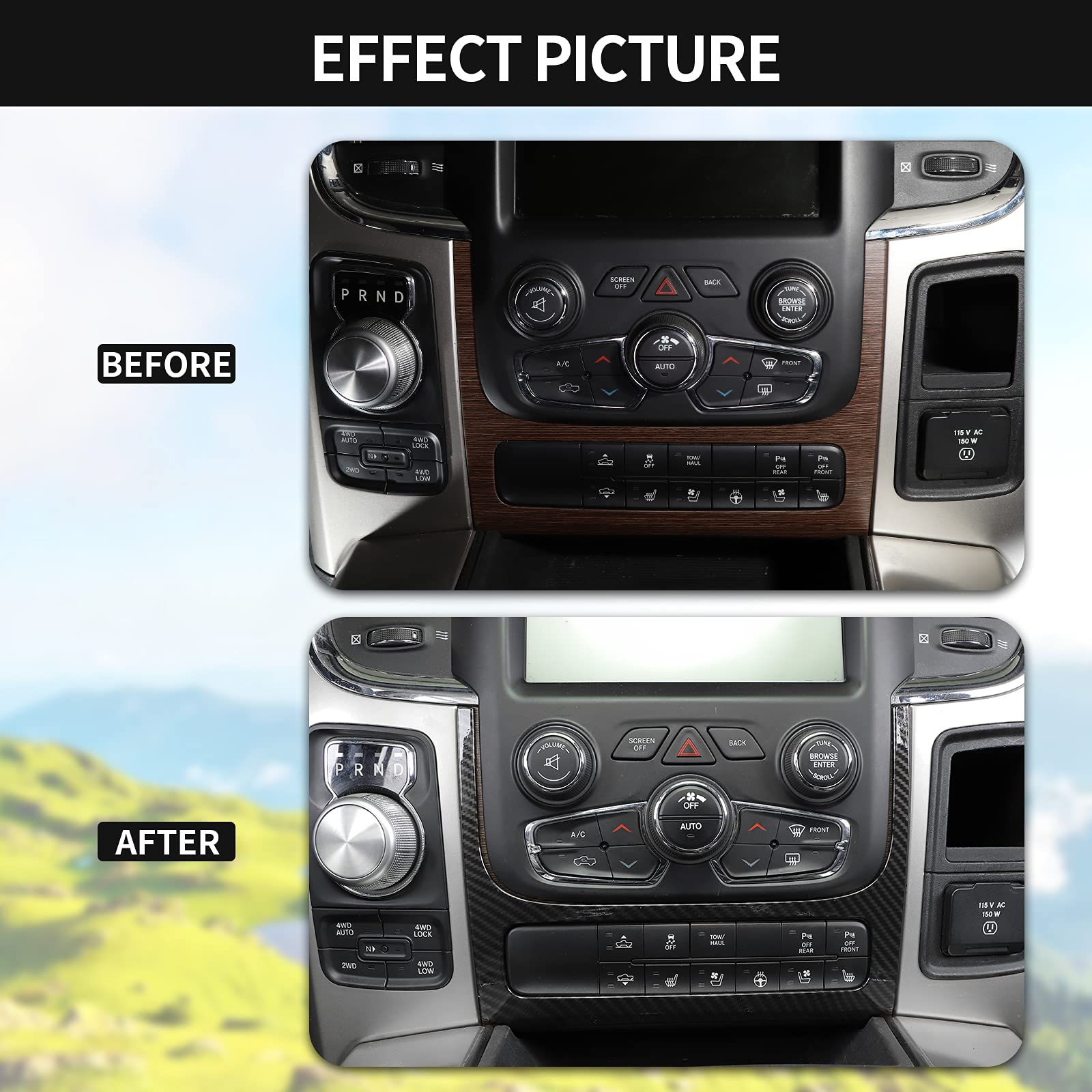 RT-TCZ for RAM Dashboard Center Console Panel Trim Cover, Carbon Fiber Decoration Interior Accessories for Dodge RAM 2012-2017