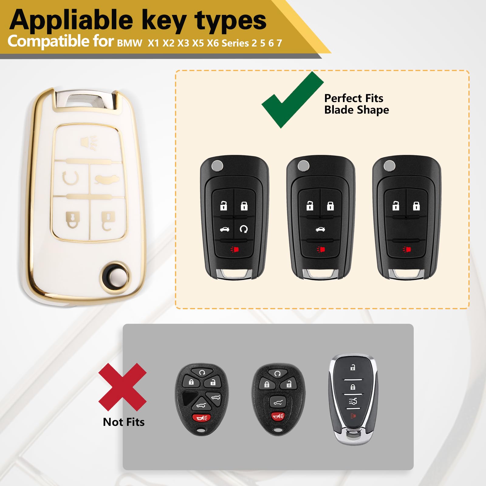 Ctrinews For Chevy Key Fob Cover With Metal Braided Rope Keychain, Upgraded Key Case For Cruze Equinox Malibu Sonic Trax Impala