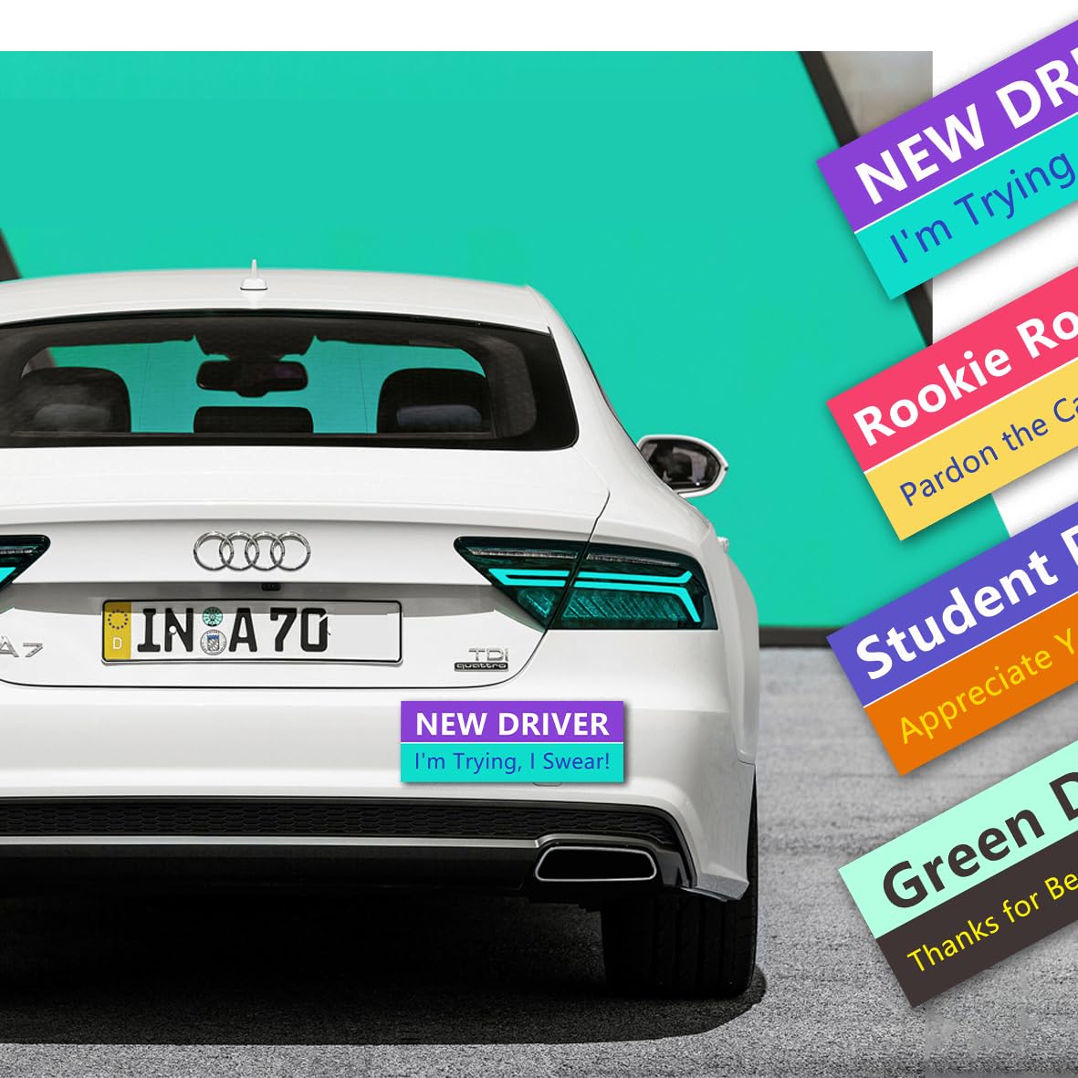 LogFaadCoi 4-Pack 'New Driver' Reflective Magnetic Signs - Removable Safety Warning Bumper Stickers for Cars, Large Size, Durabl