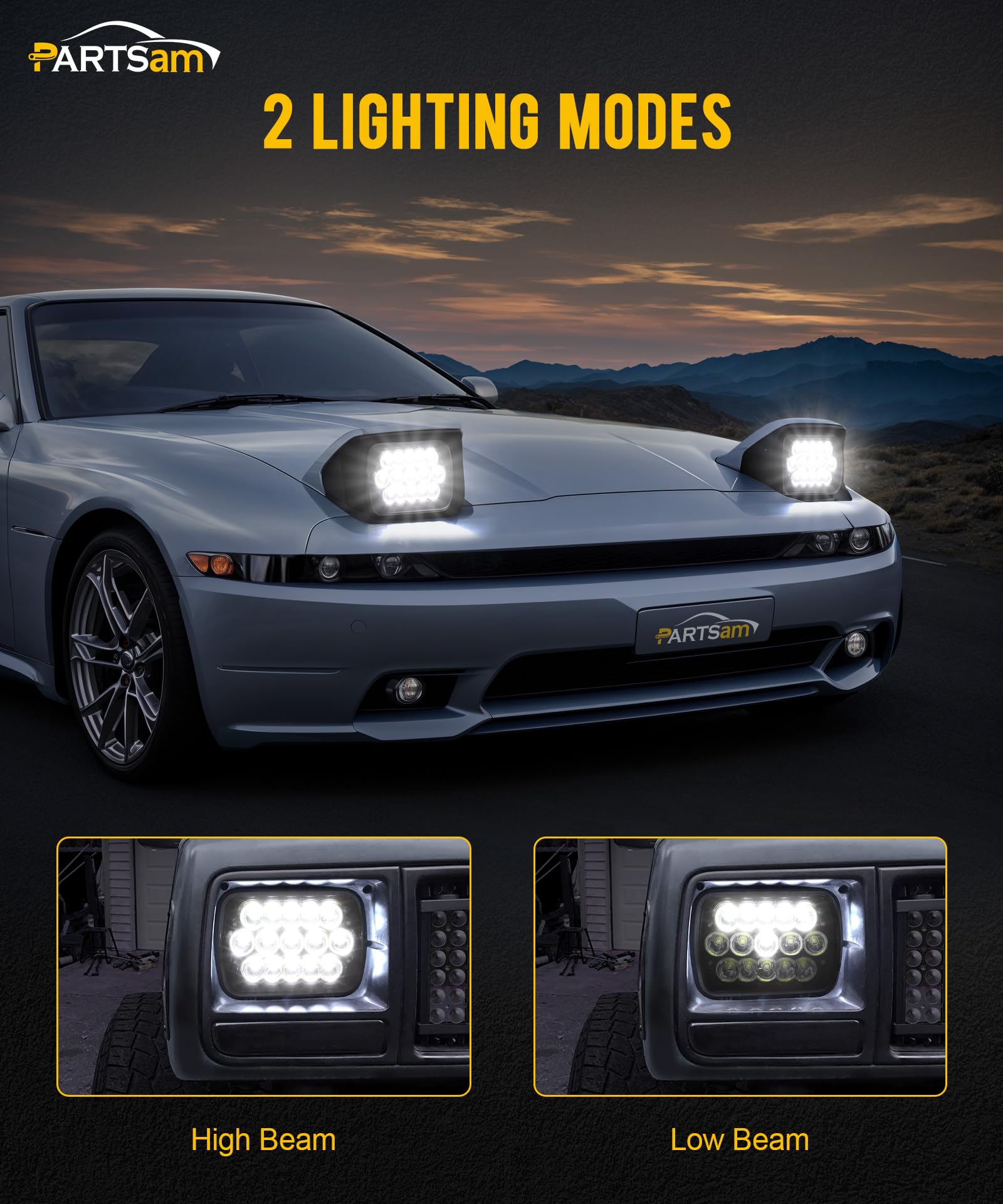 Partsam 2Pcs H6054 Led Headlights 7X6 5X7 Headlamp Anti-Glare Hi/Low Sealed Beam Lights Compatible With Cherokee Xj Wrangler Yj