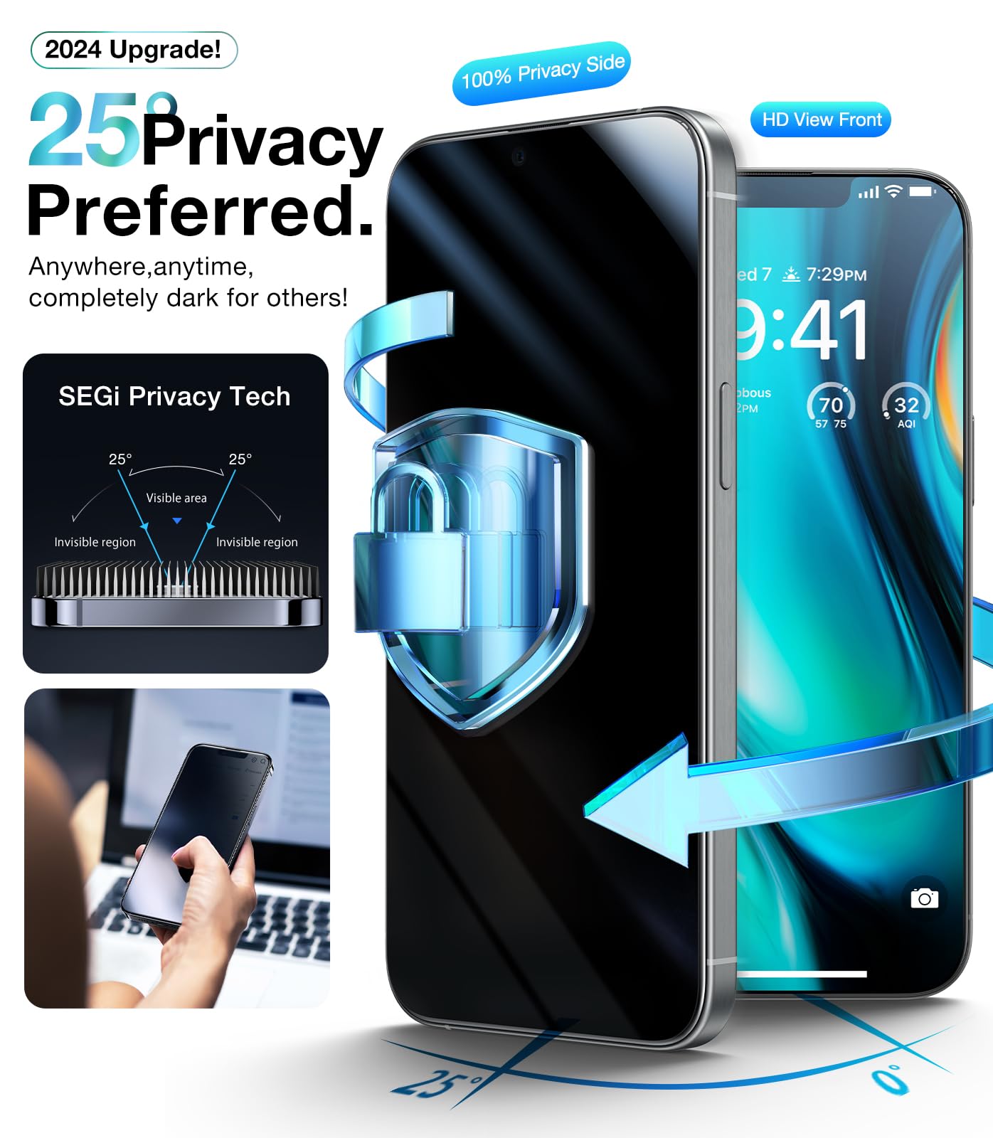 Ultraglass Ultra Top 9H+ Glass For Iphone 15 Pro Max Privacy Screen Protector [Invisible Privacy Armor] Screen Protector 15 Pro